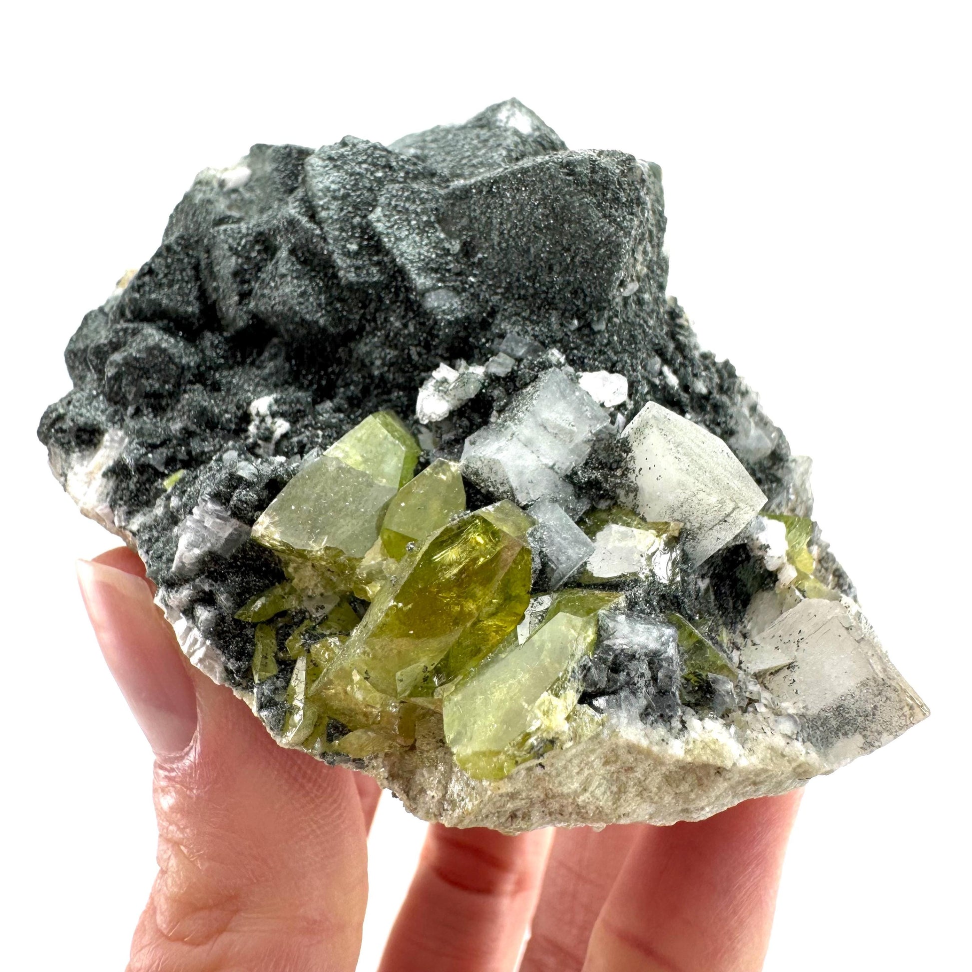 Titanite with Chlorite & Feldspar | green sphene crystal, mineral specimen from Pakistan