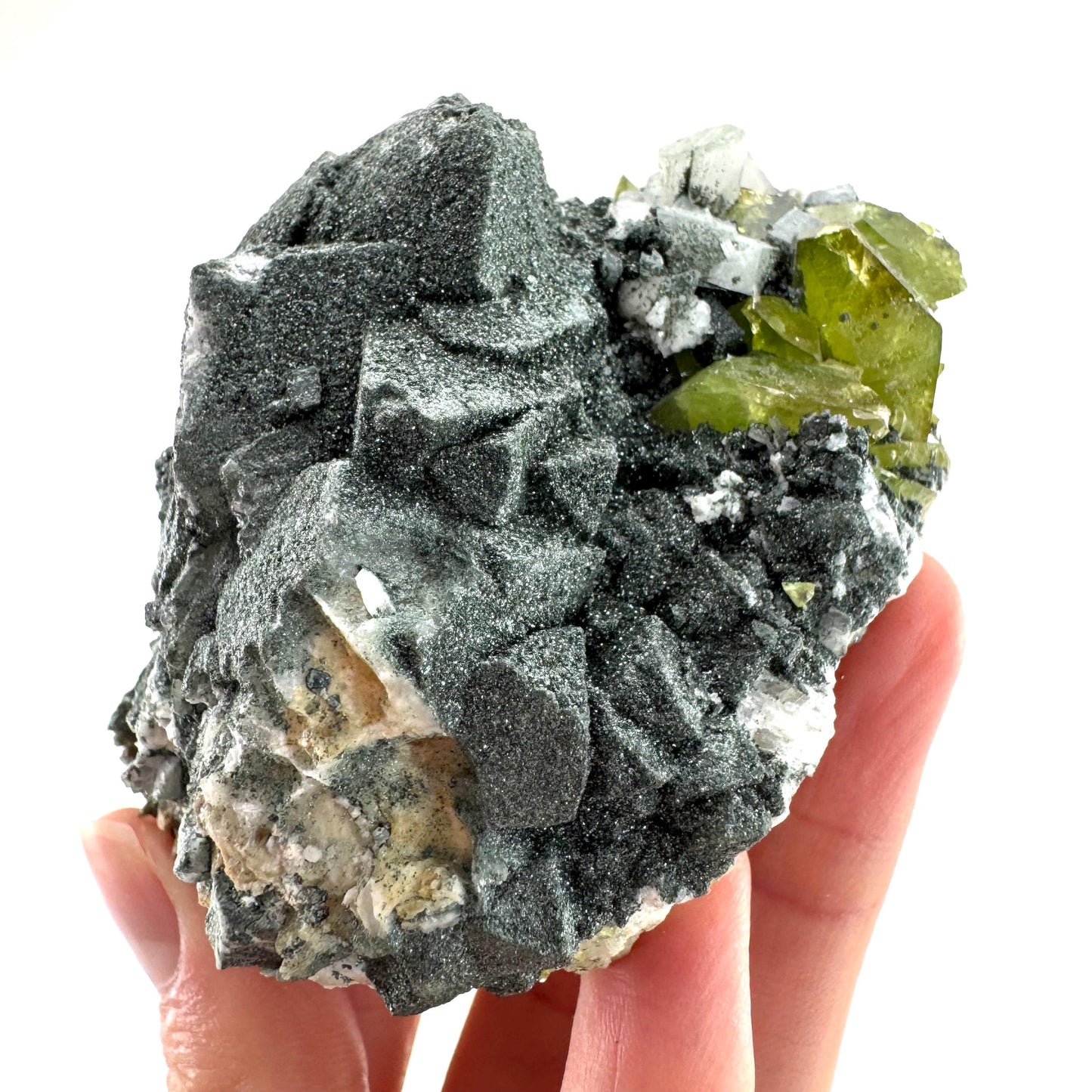 Titanite with Chlorite & Feldspar | green sphene crystal, mineral specimen from Pakistan