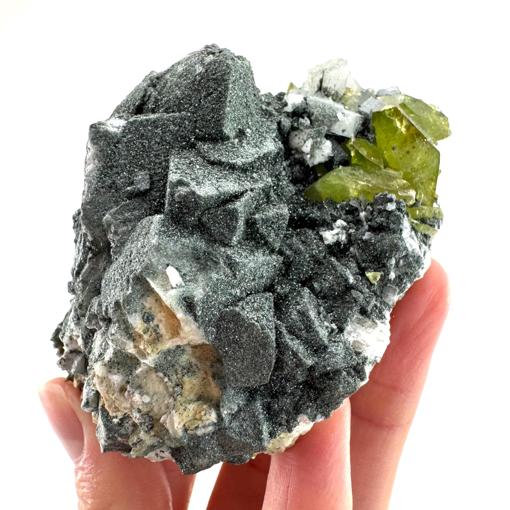 Titanite with Chlorite & Feldspar | green sphene crystal, mineral specimen from Pakistan
