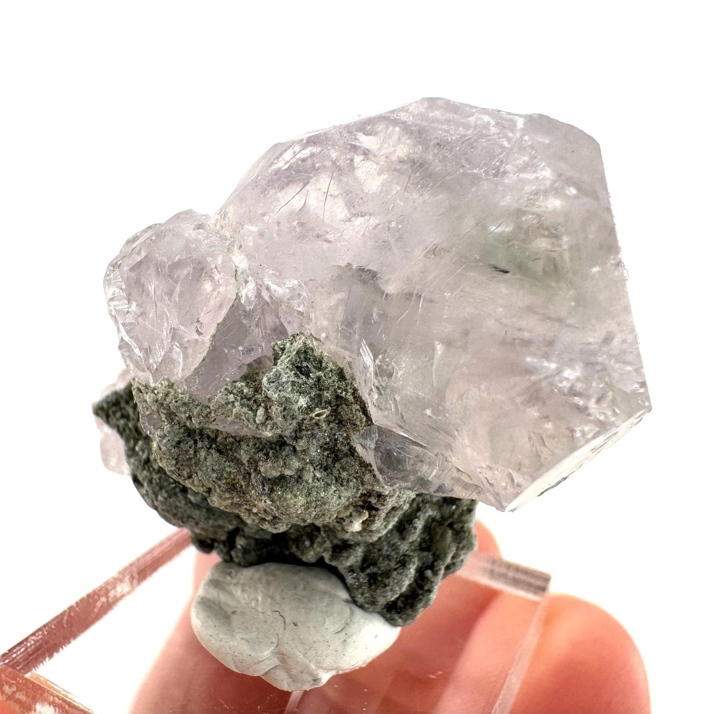 Fluorapatite with Actinolite Inclusions | natural purple crystal, mineral specimen from Pakistan