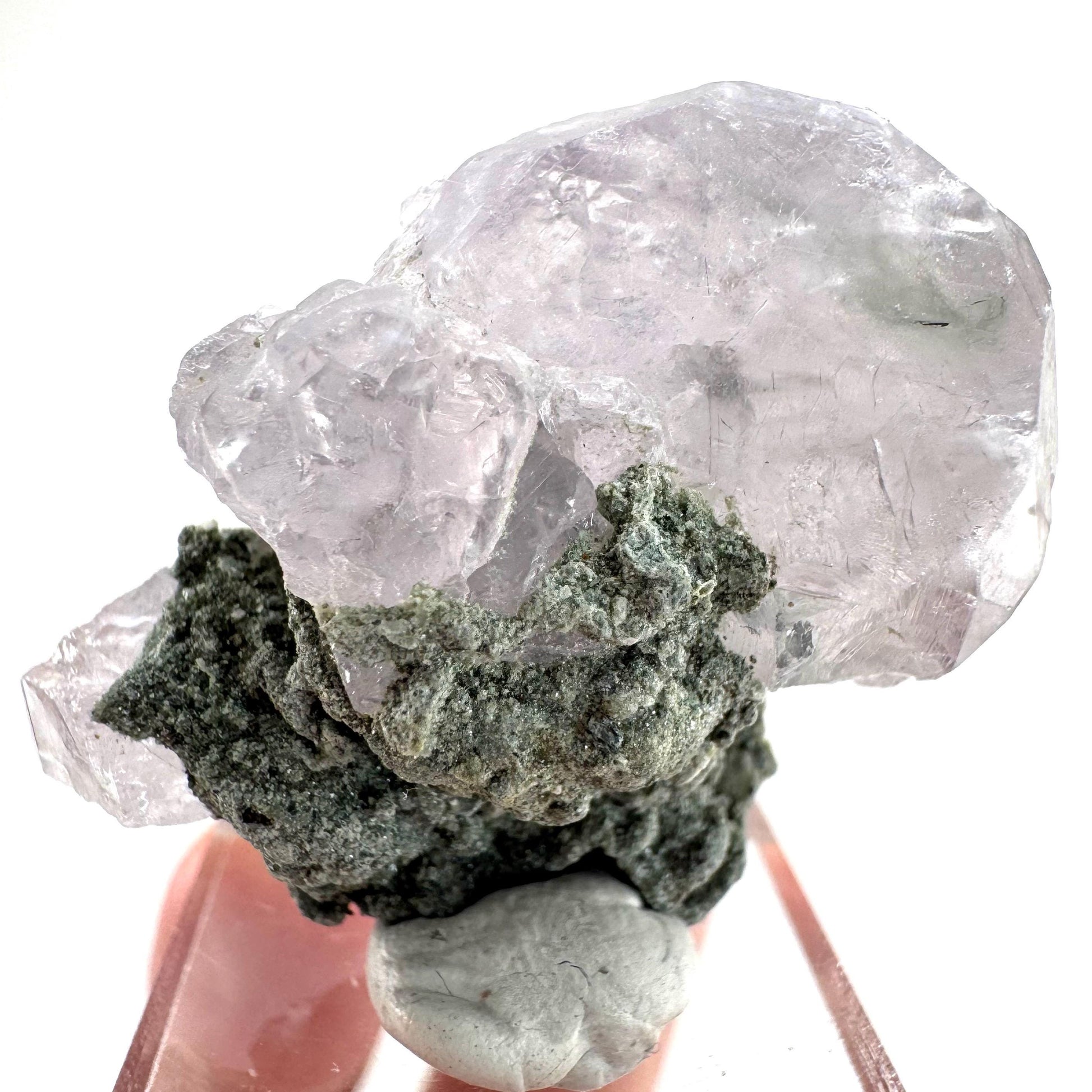 Fluorapatite with Actinolite Inclusions | natural purple crystal, mineral specimen from Pakistan