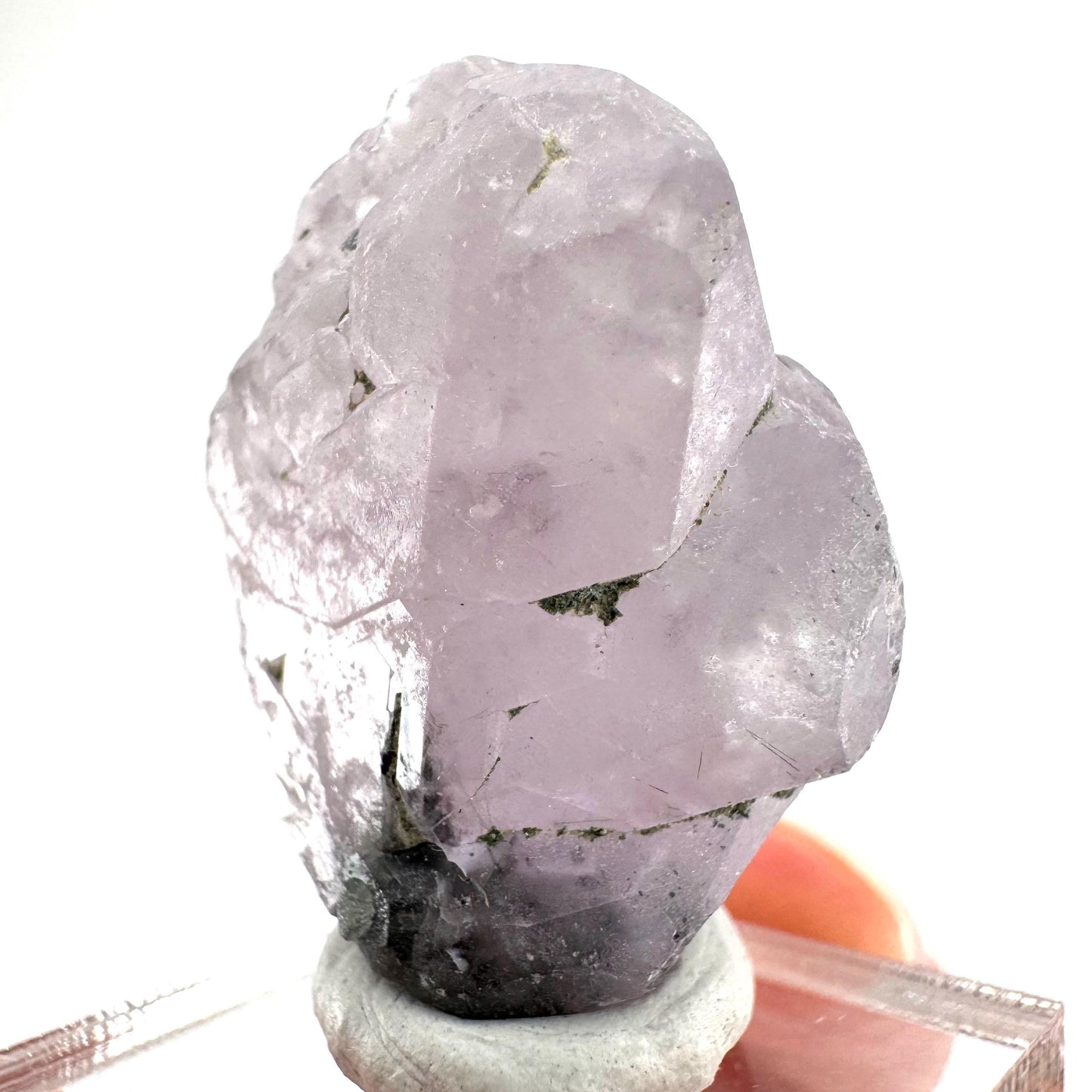 Fluorapatite with Actinolite Inclusions | natural purple crystal, mineral specimen from Pakistan