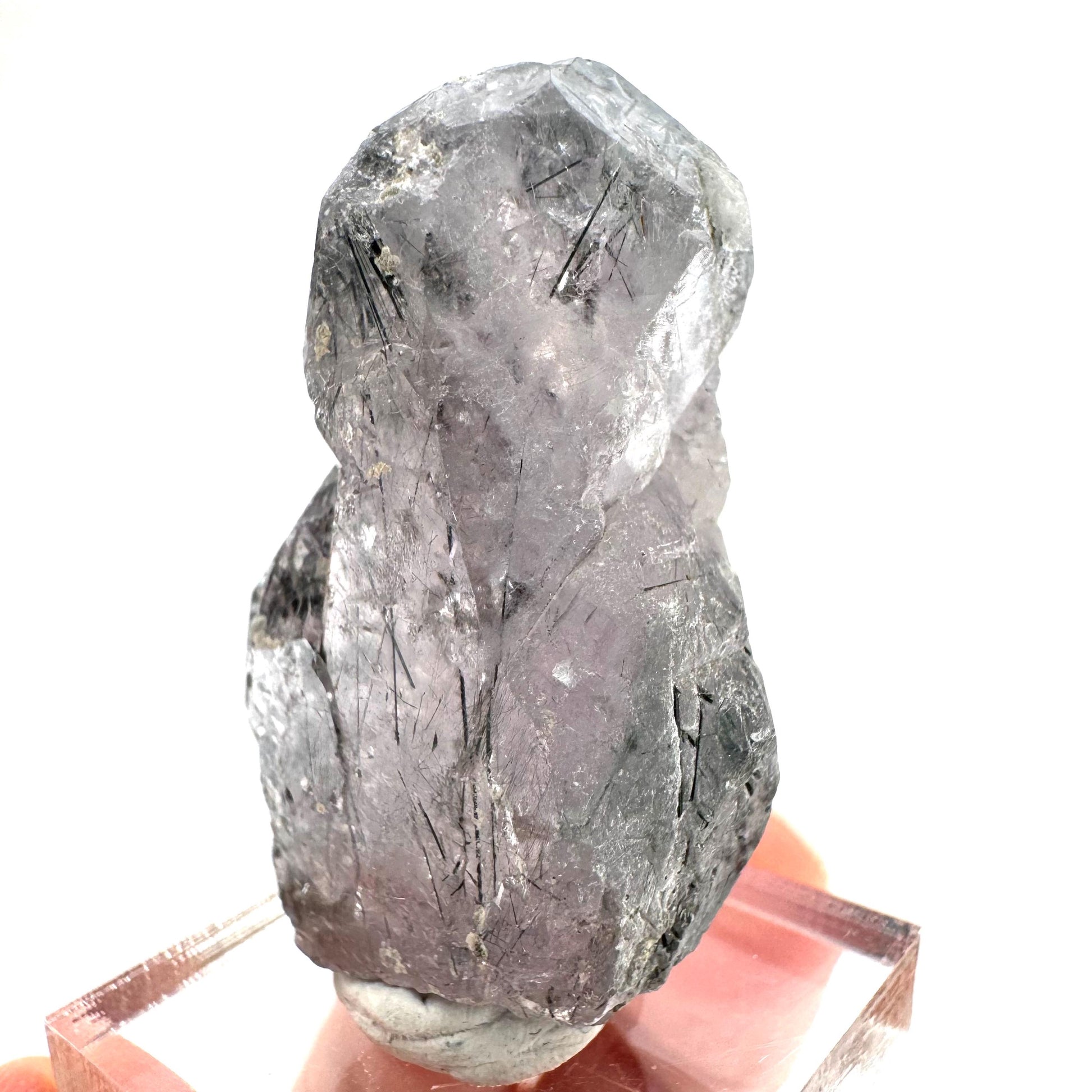 Fluorapatite with Actinolite Inclusions | natural purple crystal, mineral specimen from Pakistan