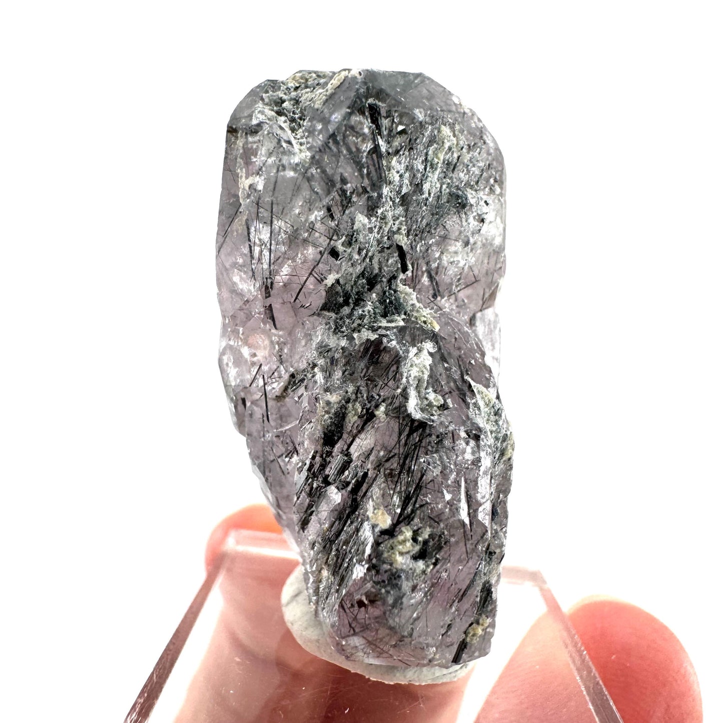 Fluorapatite with Actinolite Inclusions | natural purple crystal, mineral specimen from Pakistan