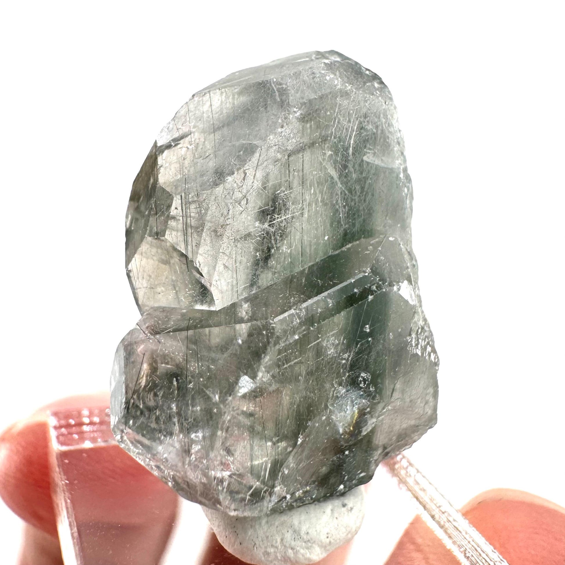 Fluorapatite with Actinolite Inclusions | natural green crystal, mineral specimen from Pakistan