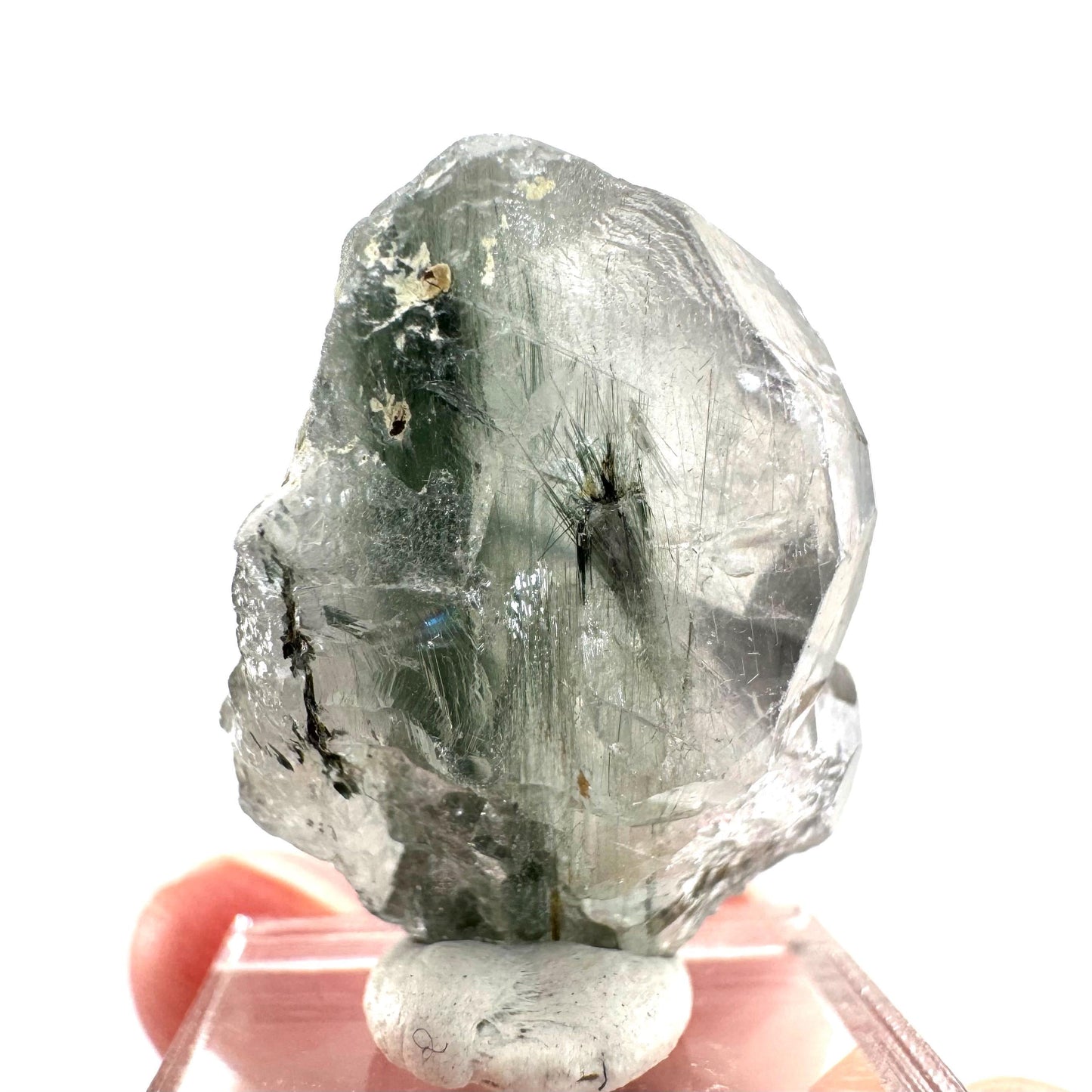 Fluorapatite with Actinolite Inclusions | natural green crystal, mineral specimen from Pakistan