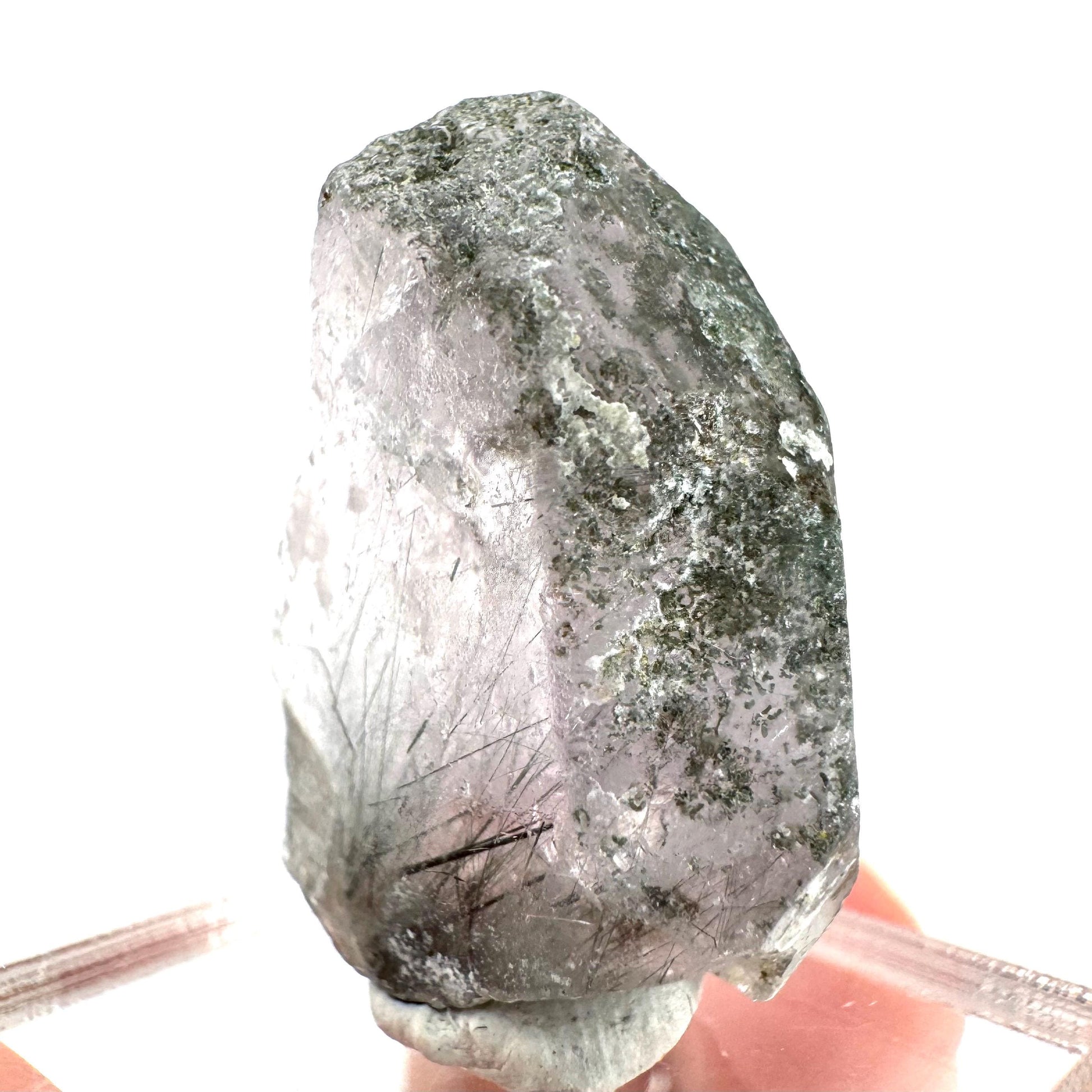 Fluorapatite with Actinolite Inclusions | natural purple crystal, mineral specimen from Pakistan