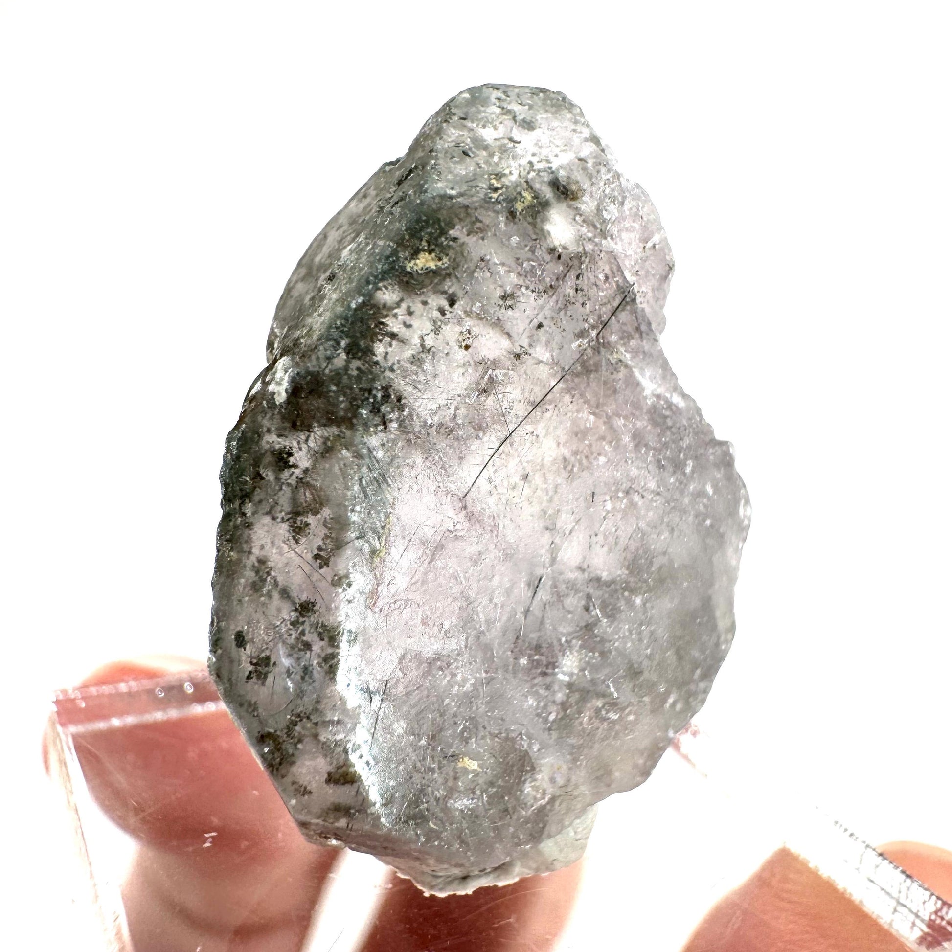 Fluorapatite with Actinolite Inclusions | natural purple crystal, mineral specimen from Pakistan