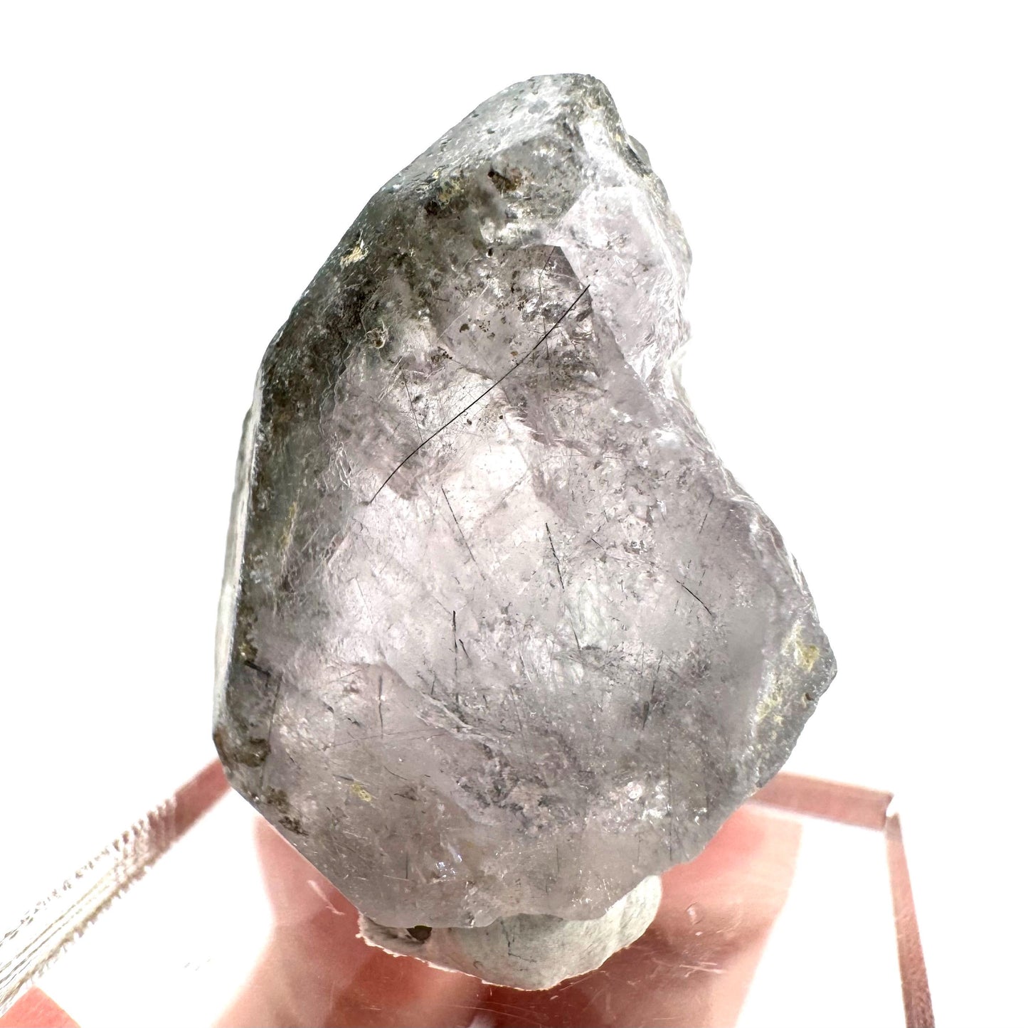 Fluorapatite with Actinolite Inclusions | natural purple crystal, mineral specimen from Pakistan