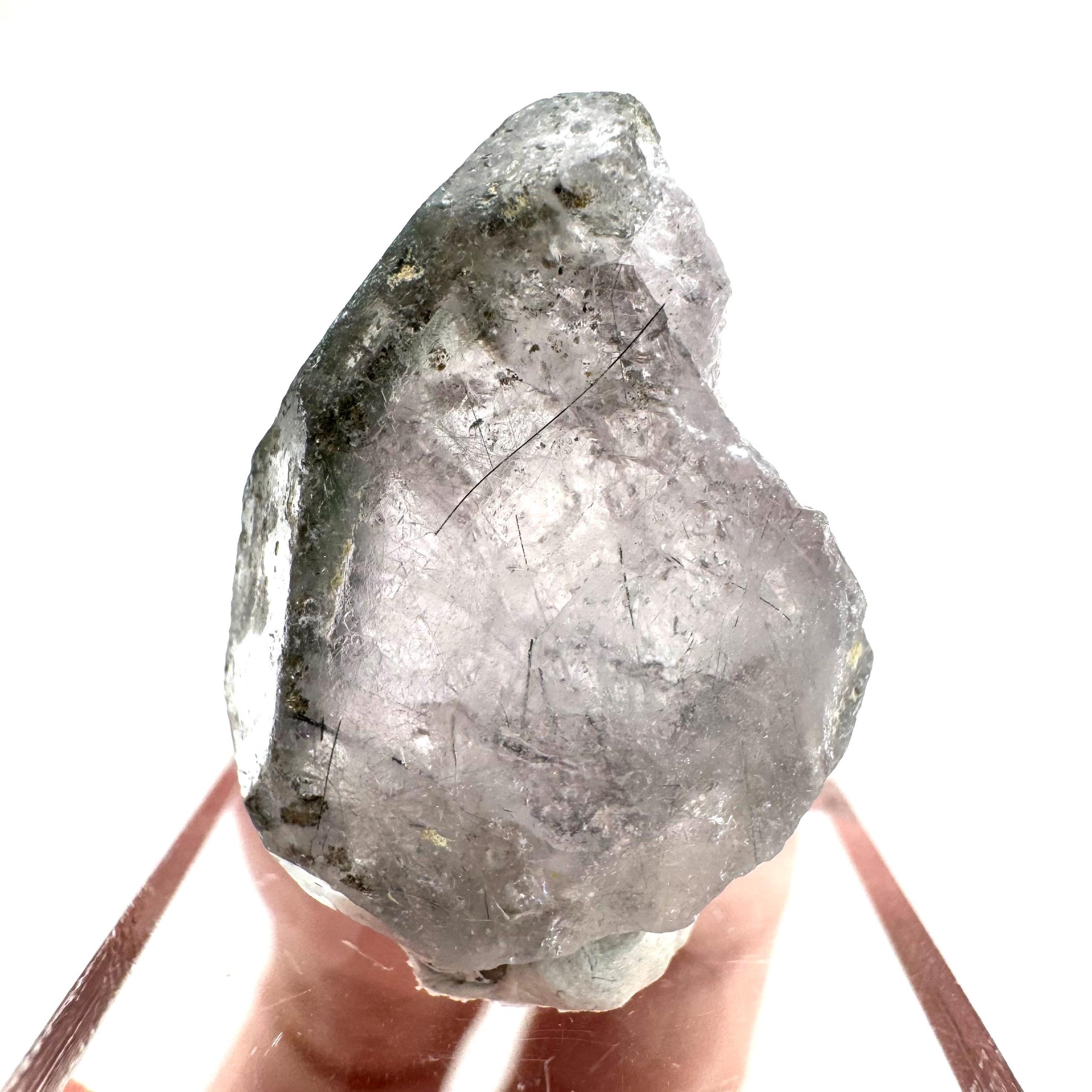 Fluorapatite with Actinolite Inclusions | natural purple crystal, mineral specimen from Pakistan