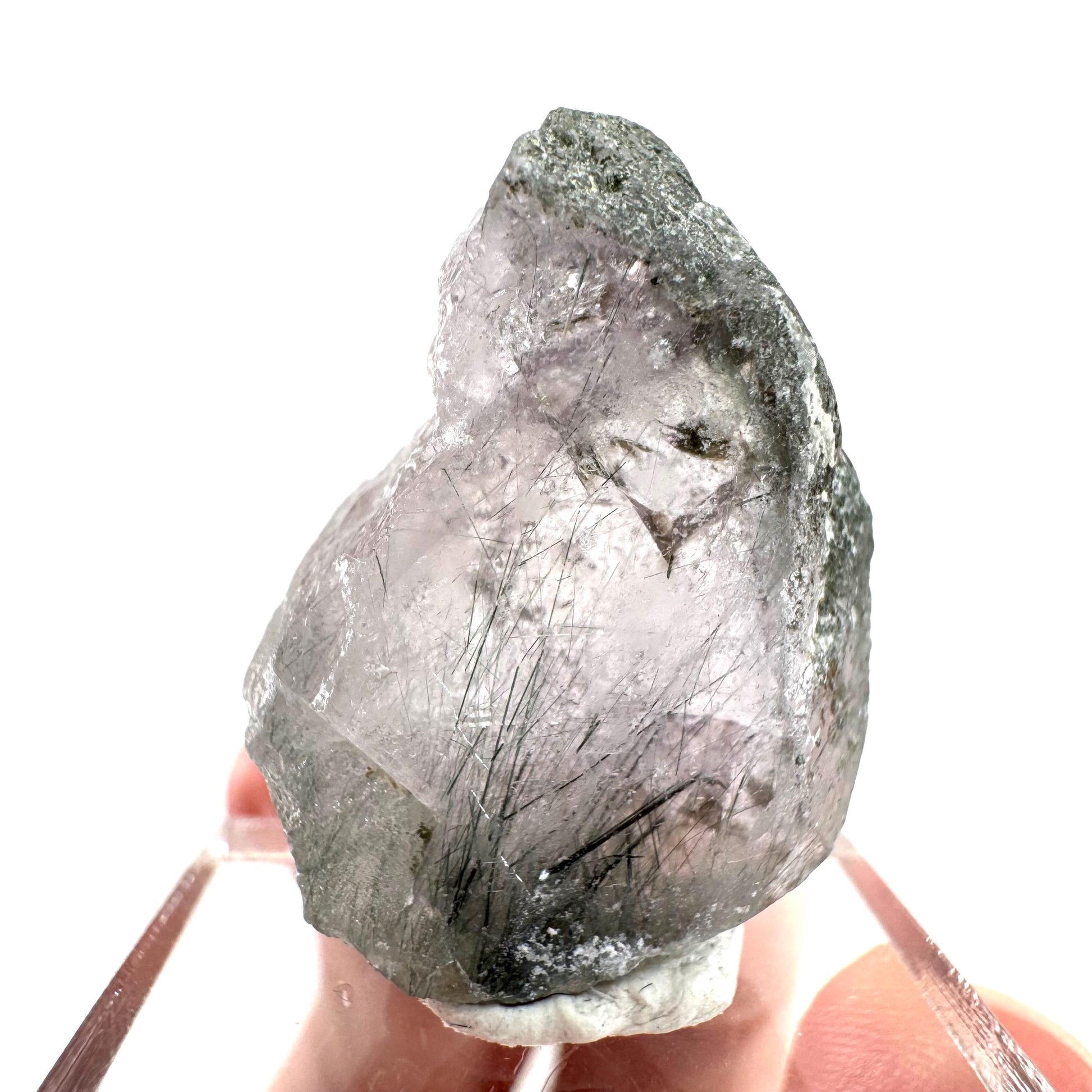 Fluorapatite with Actinolite Inclusions | natural purple crystal, mineral specimen from Pakistan