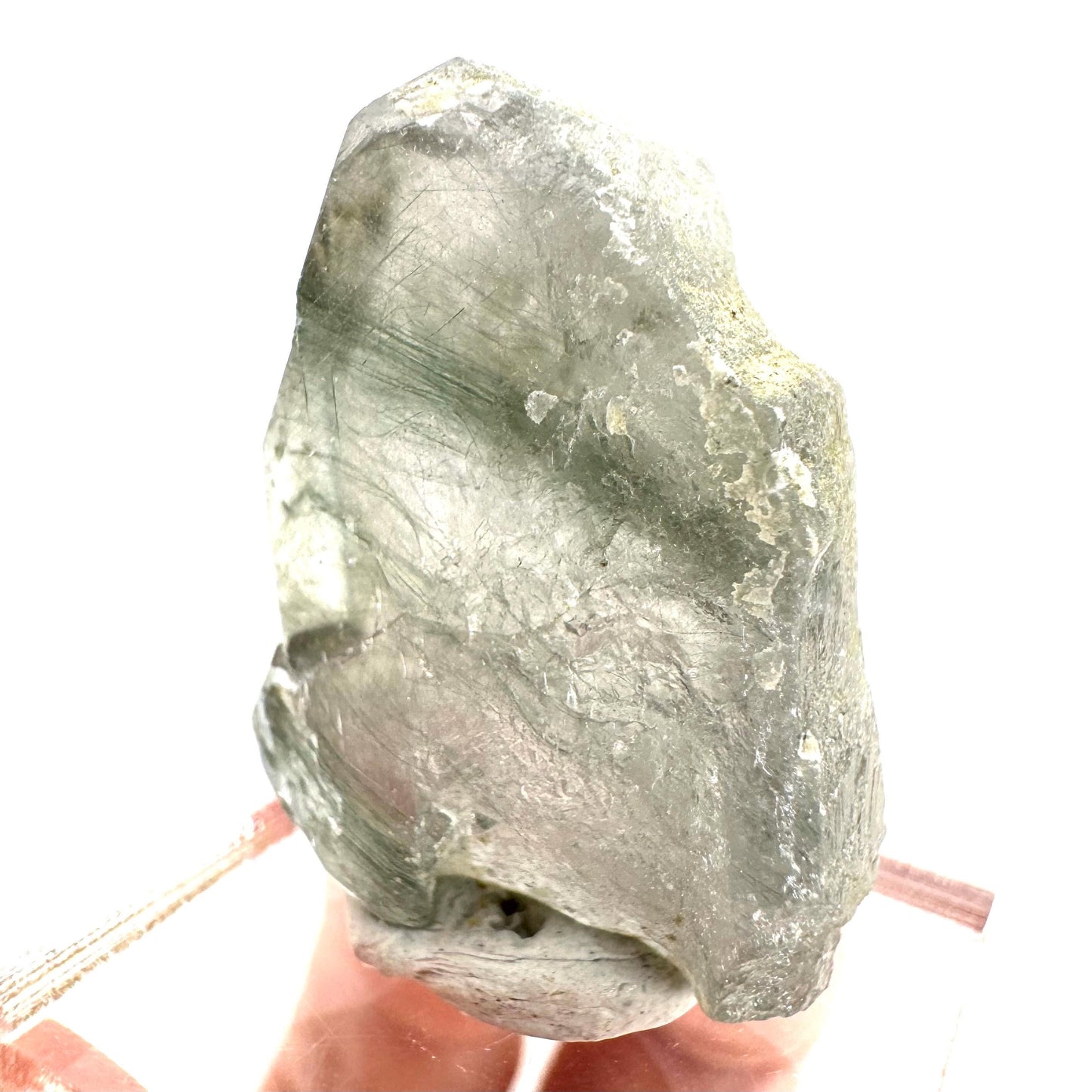 Fluorapatite with Actinolite Inclusions | natural green crystal, mineral specimen from Pakistan