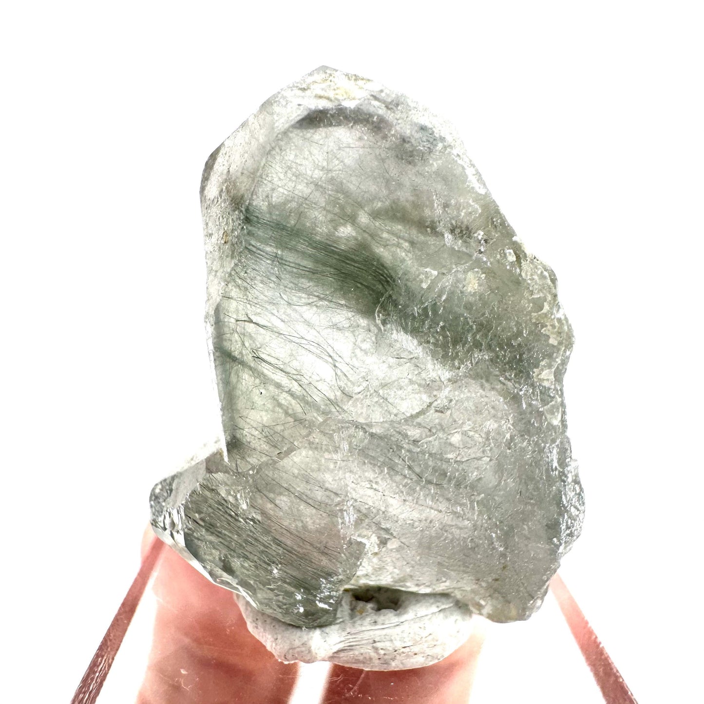 Fluorapatite with Actinolite Inclusions | natural green crystal, mineral specimen from Pakistan