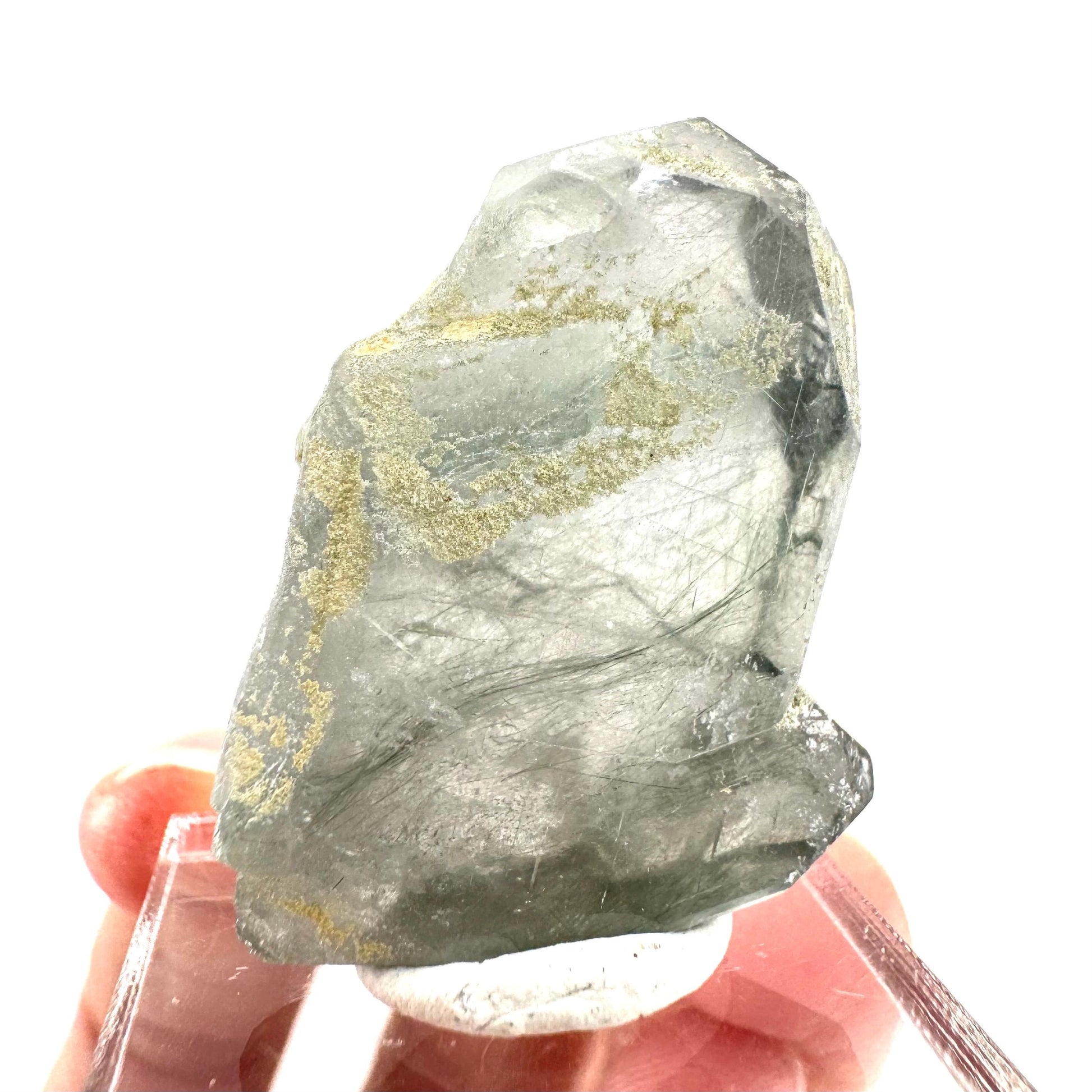 Fluorapatite with Actinolite Inclusions | natural green crystal, mineral specimen from Pakistan