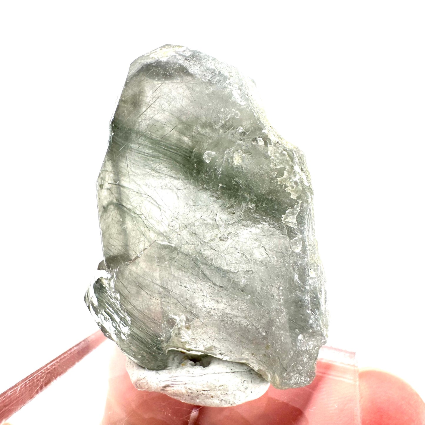 Fluorapatite with Actinolite Inclusions | natural green crystal, mineral specimen from Pakistan