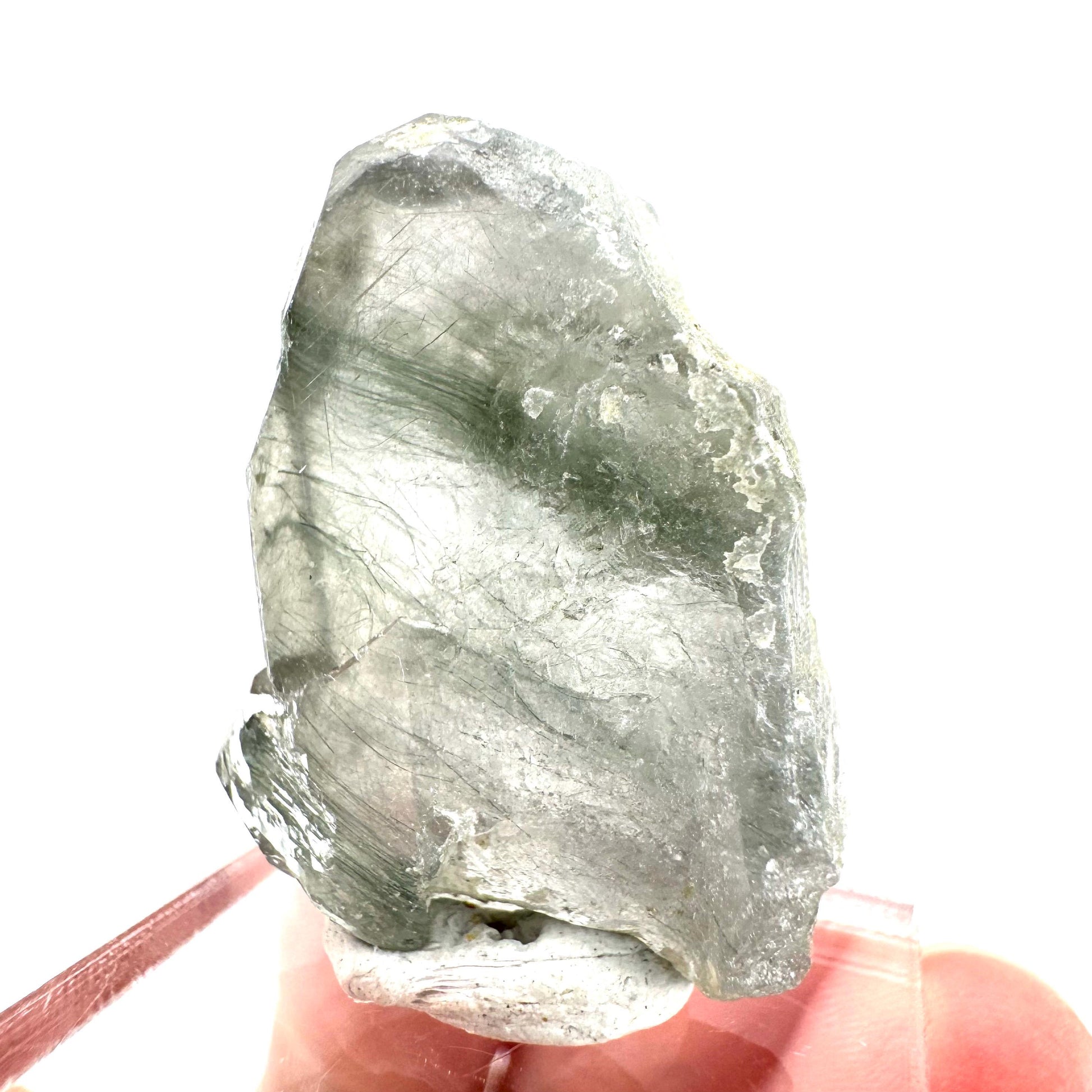 Fluorapatite with Actinolite Inclusions | natural green crystal, mineral specimen from Pakistan