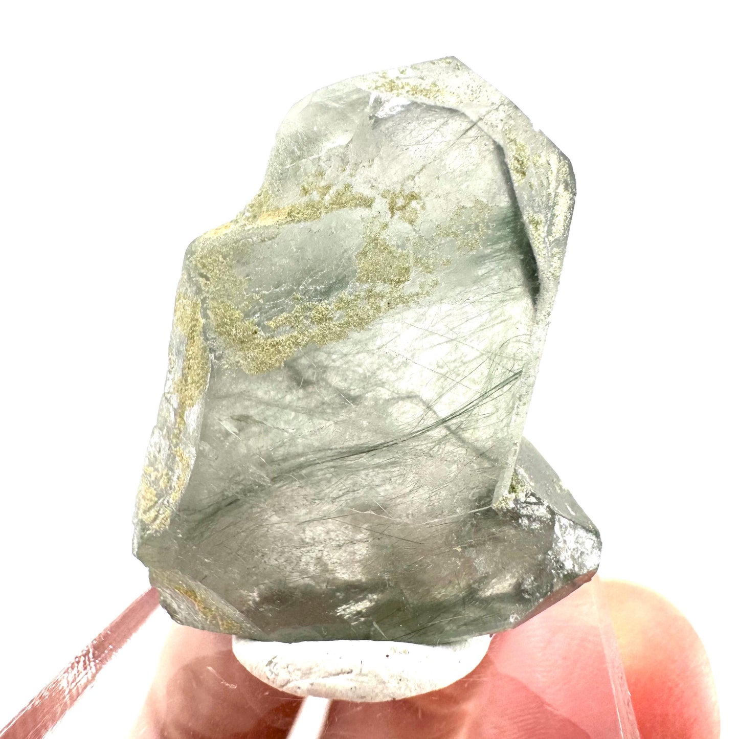 Fluorapatite with Actinolite Inclusions | natural green crystal, mineral specimen from Pakistan