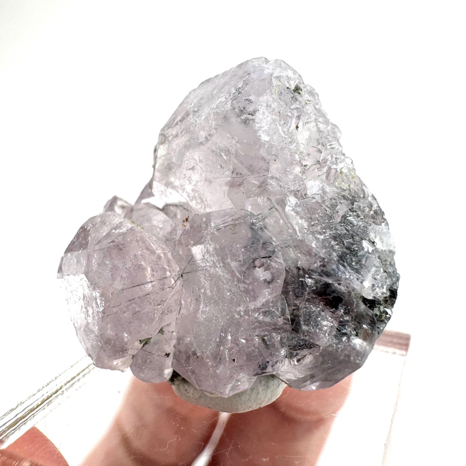 Fluorapatite with Actinolite Inclusions | natural purple crystal, mineral specimen from Pakistan