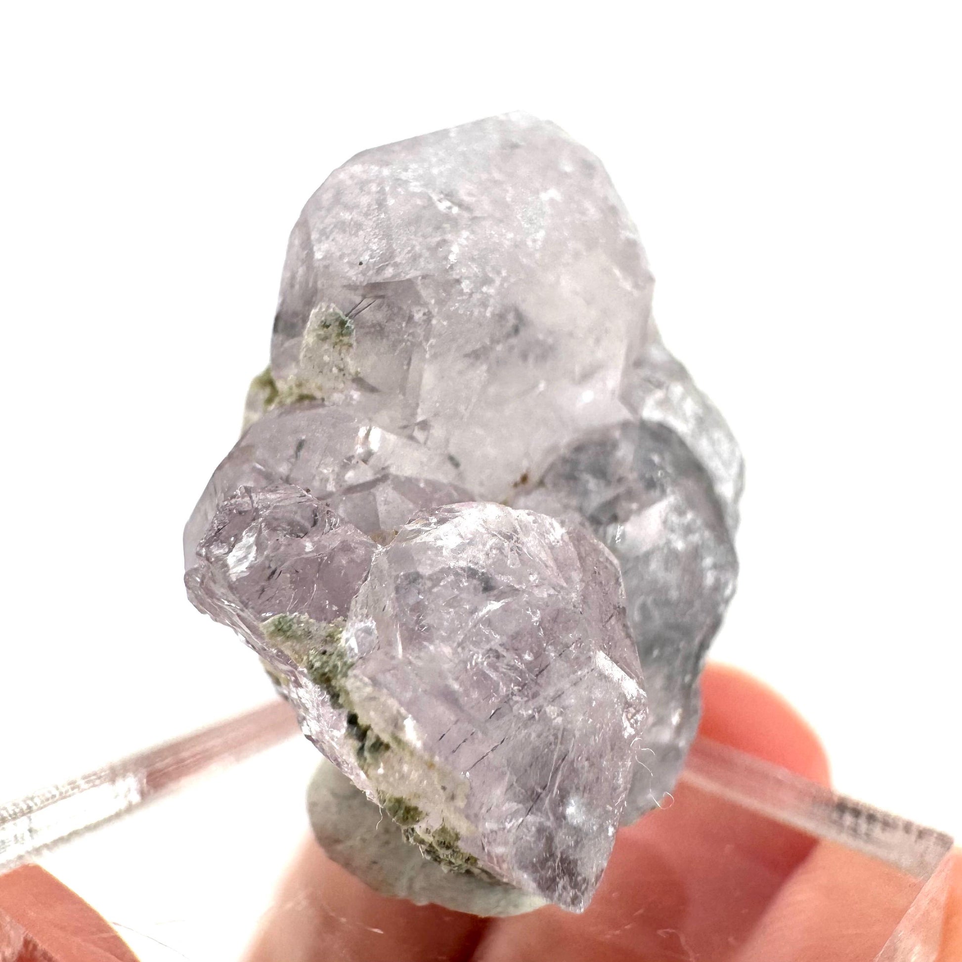 Fluorapatite with Actinolite Inclusions | natural purple crystal, mineral specimen from Pakistan