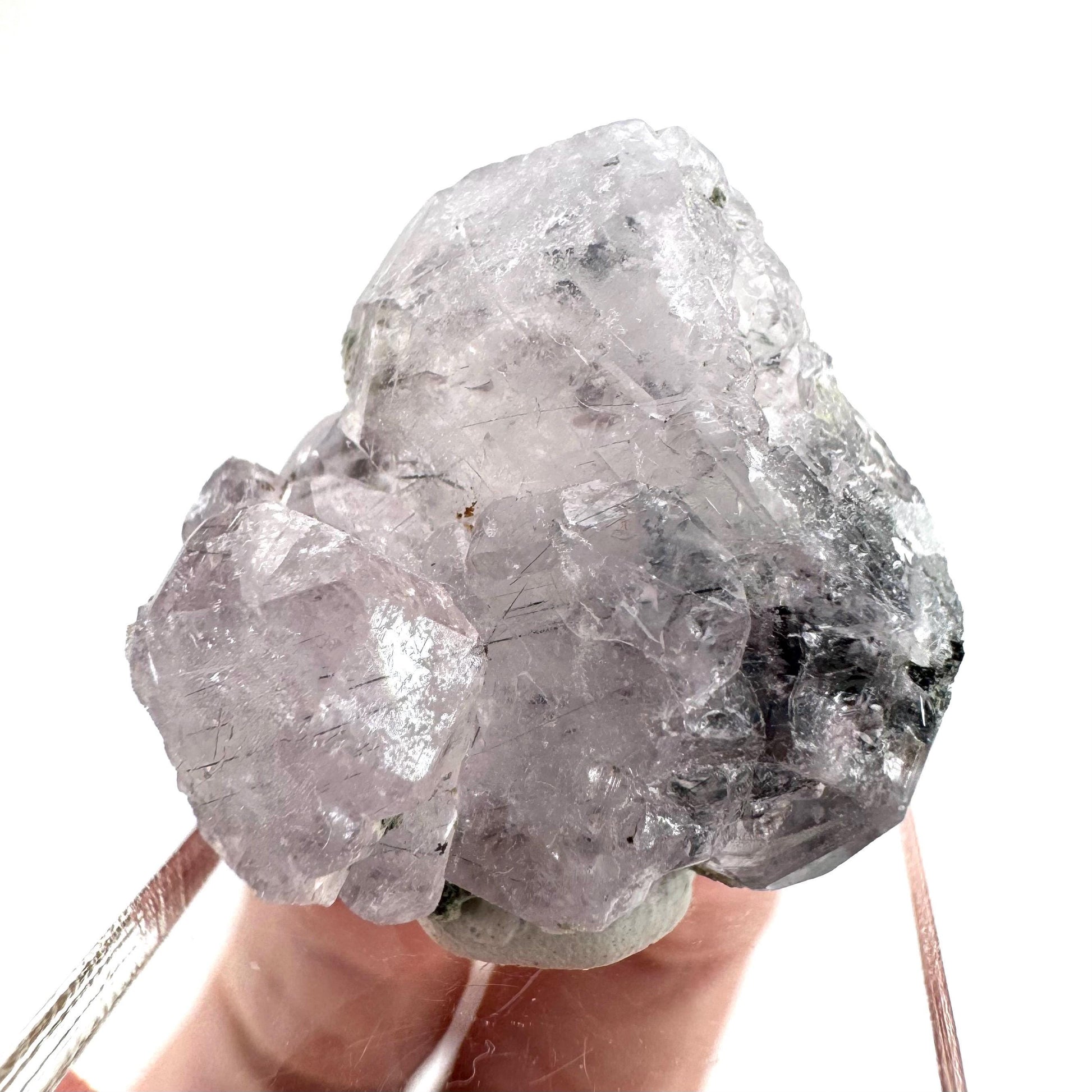 Fluorapatite with Actinolite Inclusions | natural purple crystal, mineral specimen from Pakistan