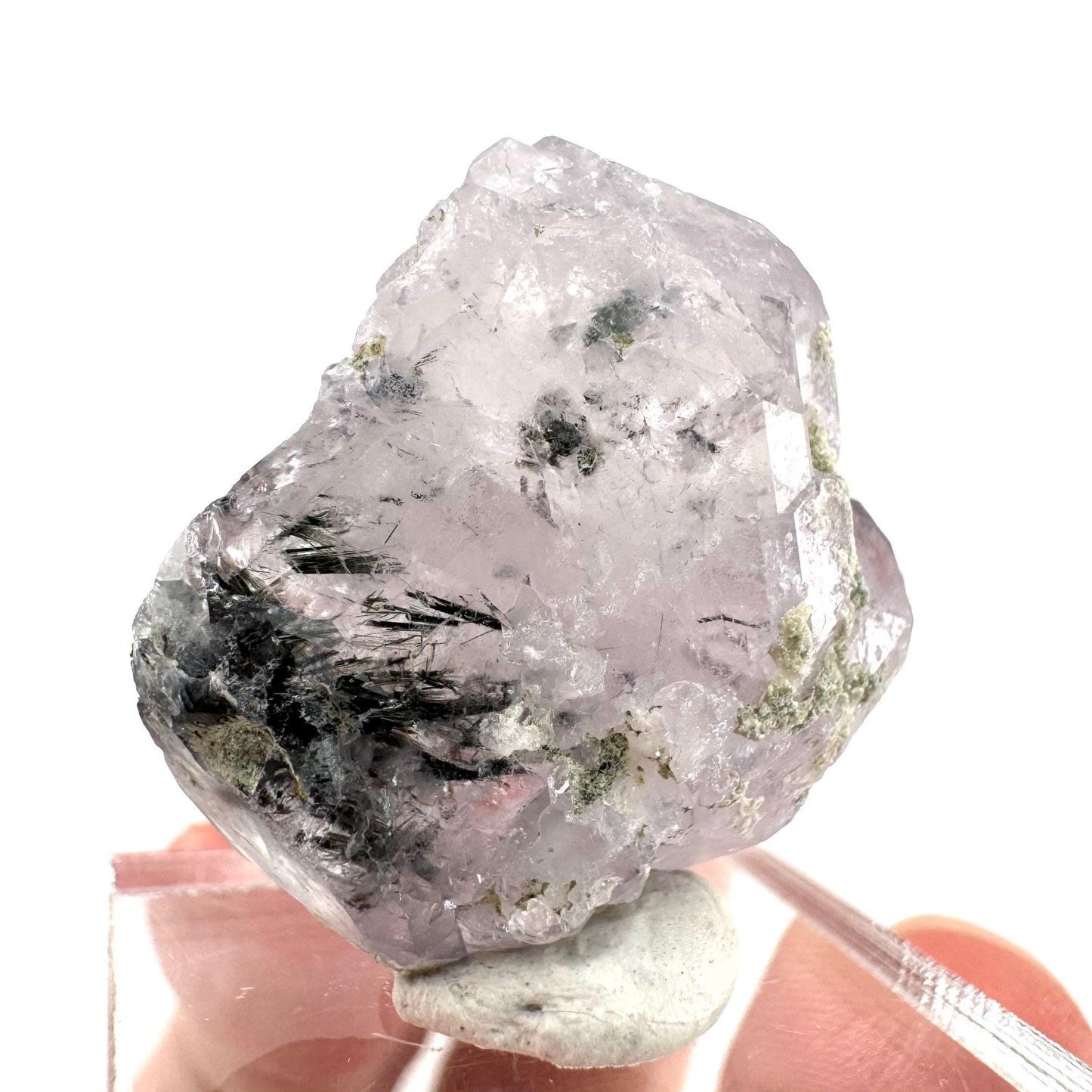 Fluorapatite with Actinolite Inclusions | natural purple crystal, mineral specimen from Pakistan