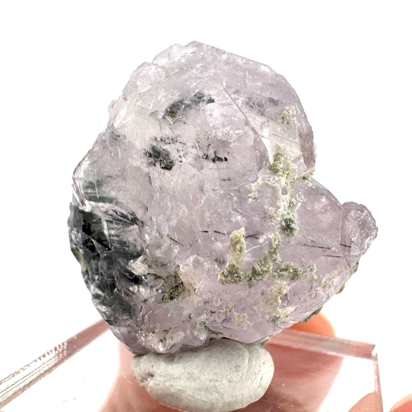 Fluorapatite with Actinolite Inclusions | natural purple crystal, mineral specimen from Pakistan