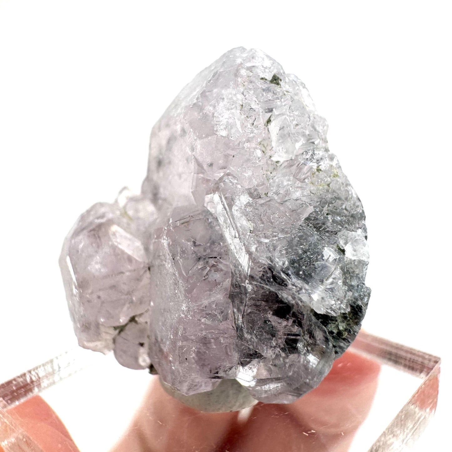 Fluorapatite with Actinolite Inclusions | natural purple crystal, mineral specimen from Pakistan