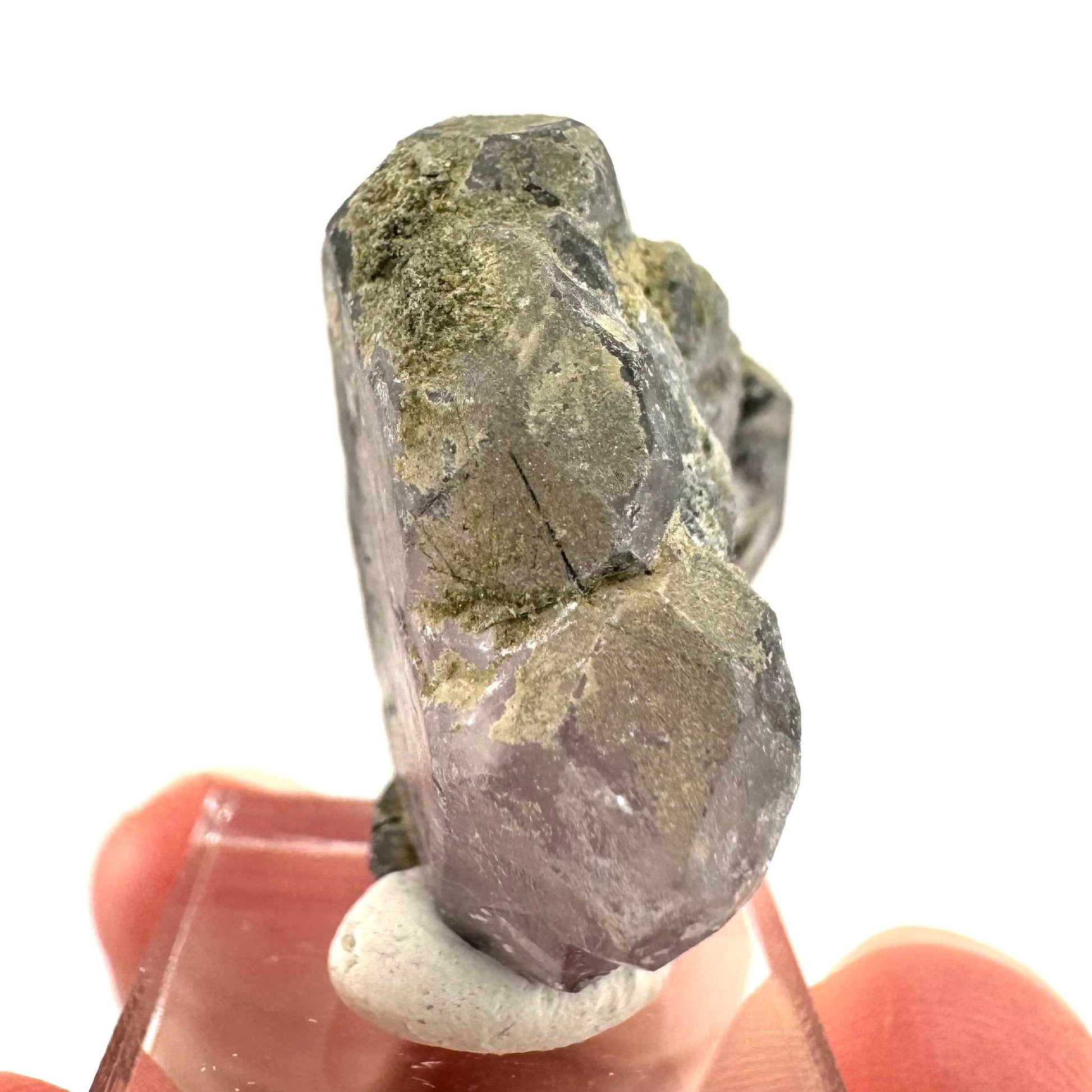 Fluorapatite with Actinolite Inclusions | natural purple crystal, mineral specimen from Pakistan