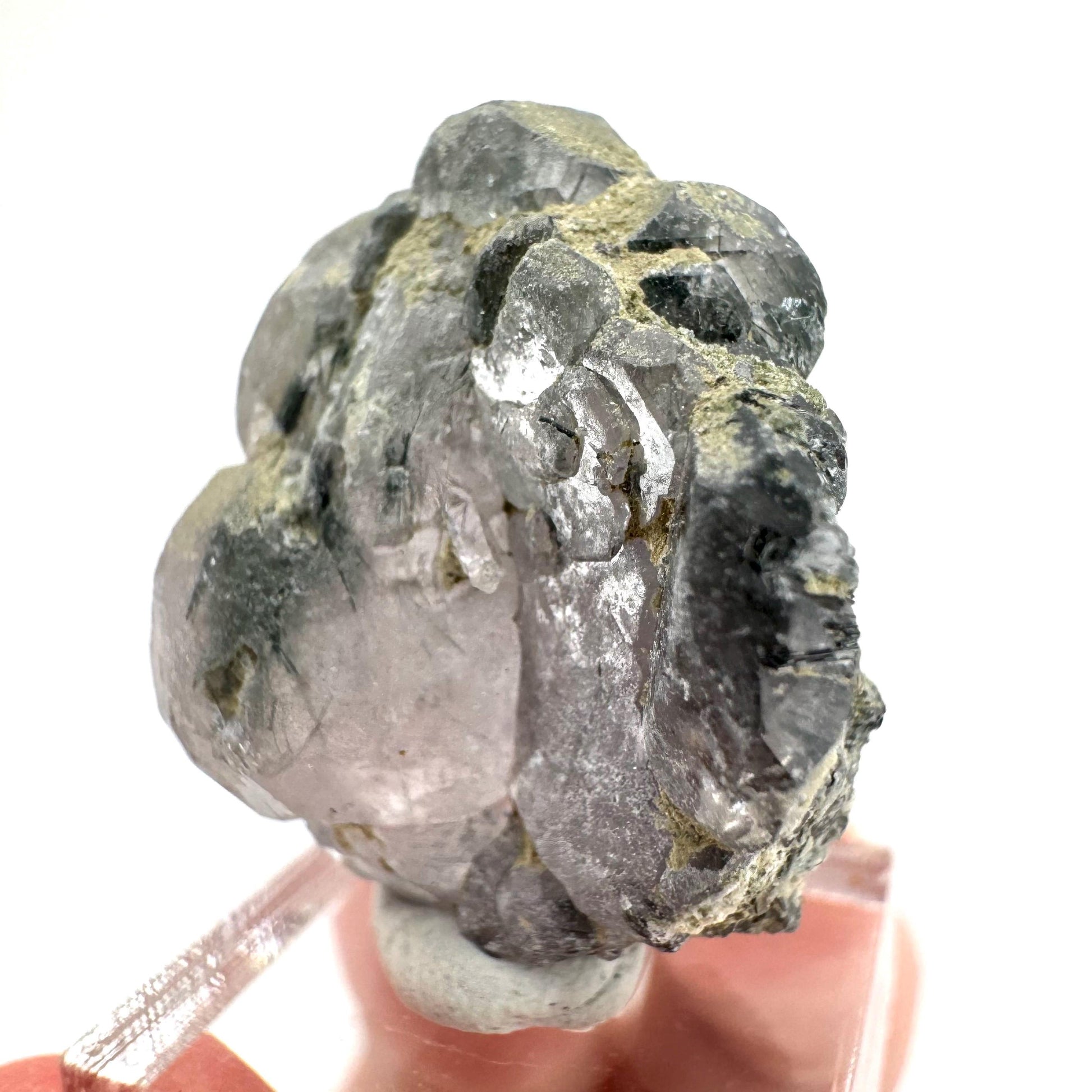 Fluorapatite with Actinolite Inclusions | natural purple crystal, mineral specimen from Pakistan
