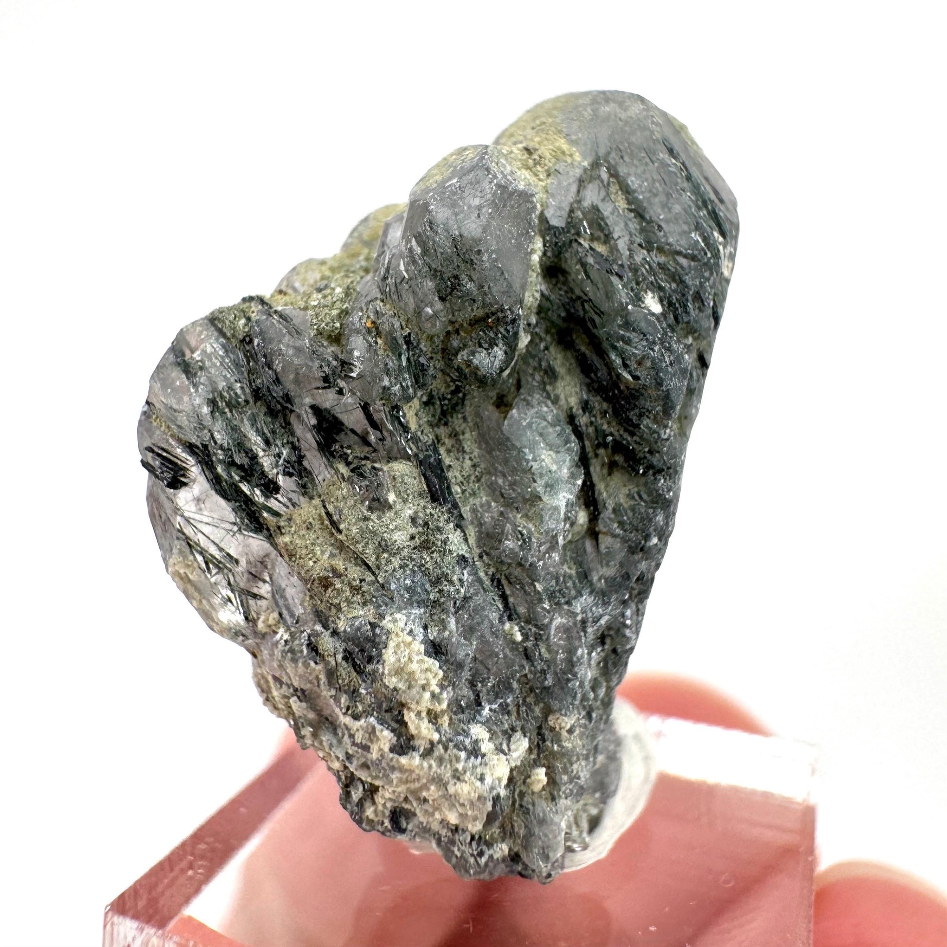 Fluorapatite with Actinolite Inclusions | natural purple crystal, mineral specimen from Pakistan