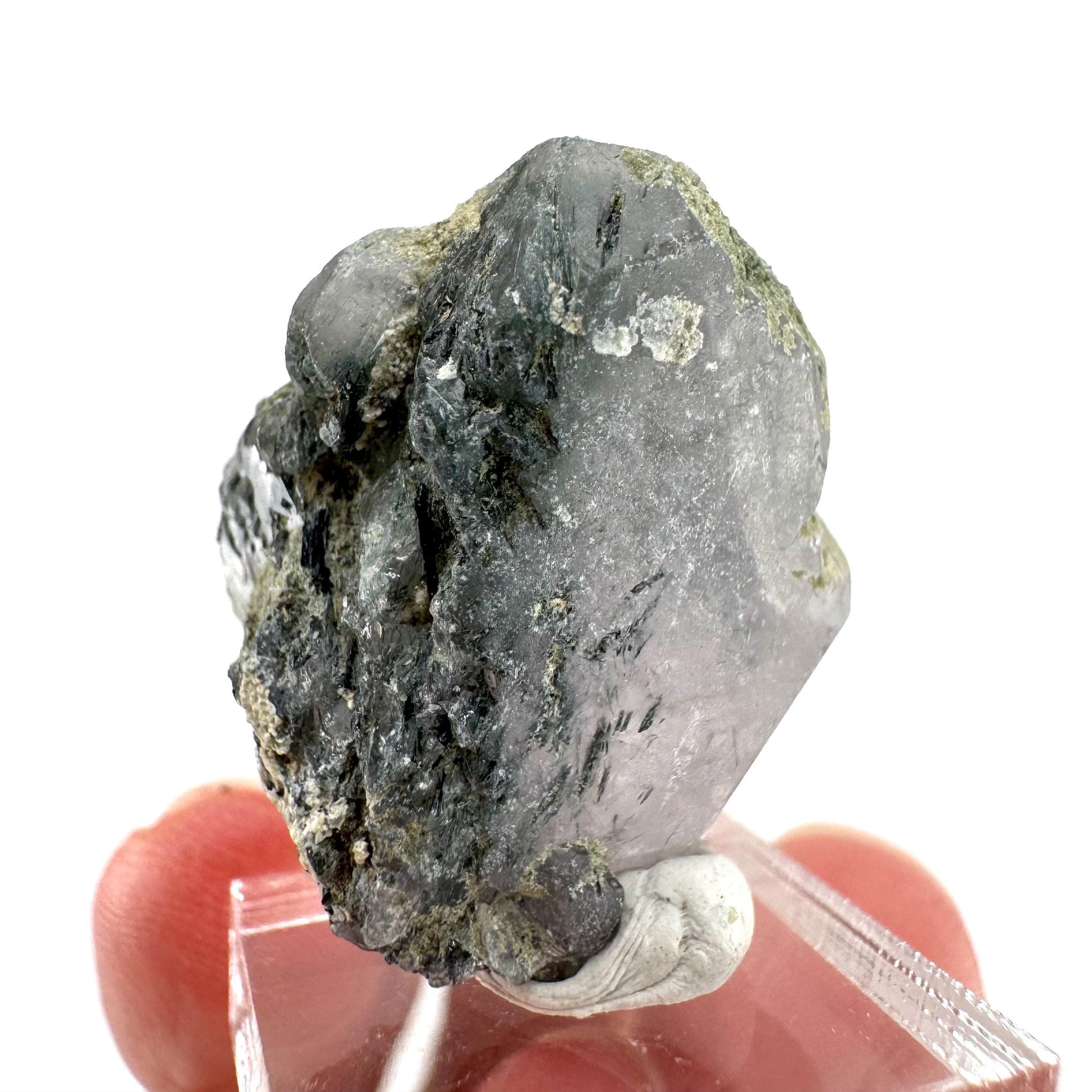Fluorapatite with Actinolite Inclusions | natural purple crystal, mineral specimen from Pakistan
