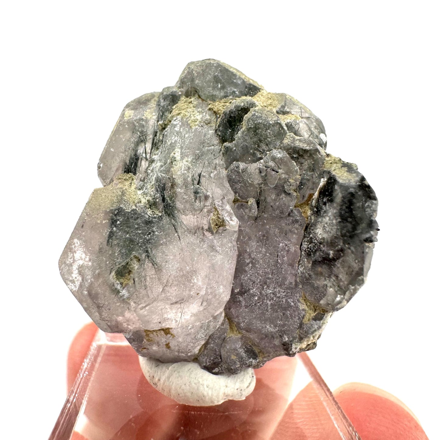 Fluorapatite with Actinolite Inclusions | natural purple crystal, mineral specimen from Pakistan