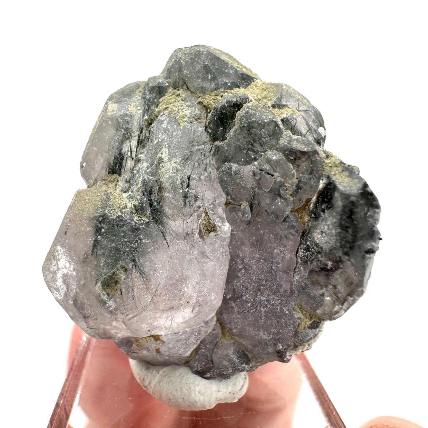 Fluorapatite with Actinolite Inclusions | natural purple crystal, mineral specimen from Pakistan