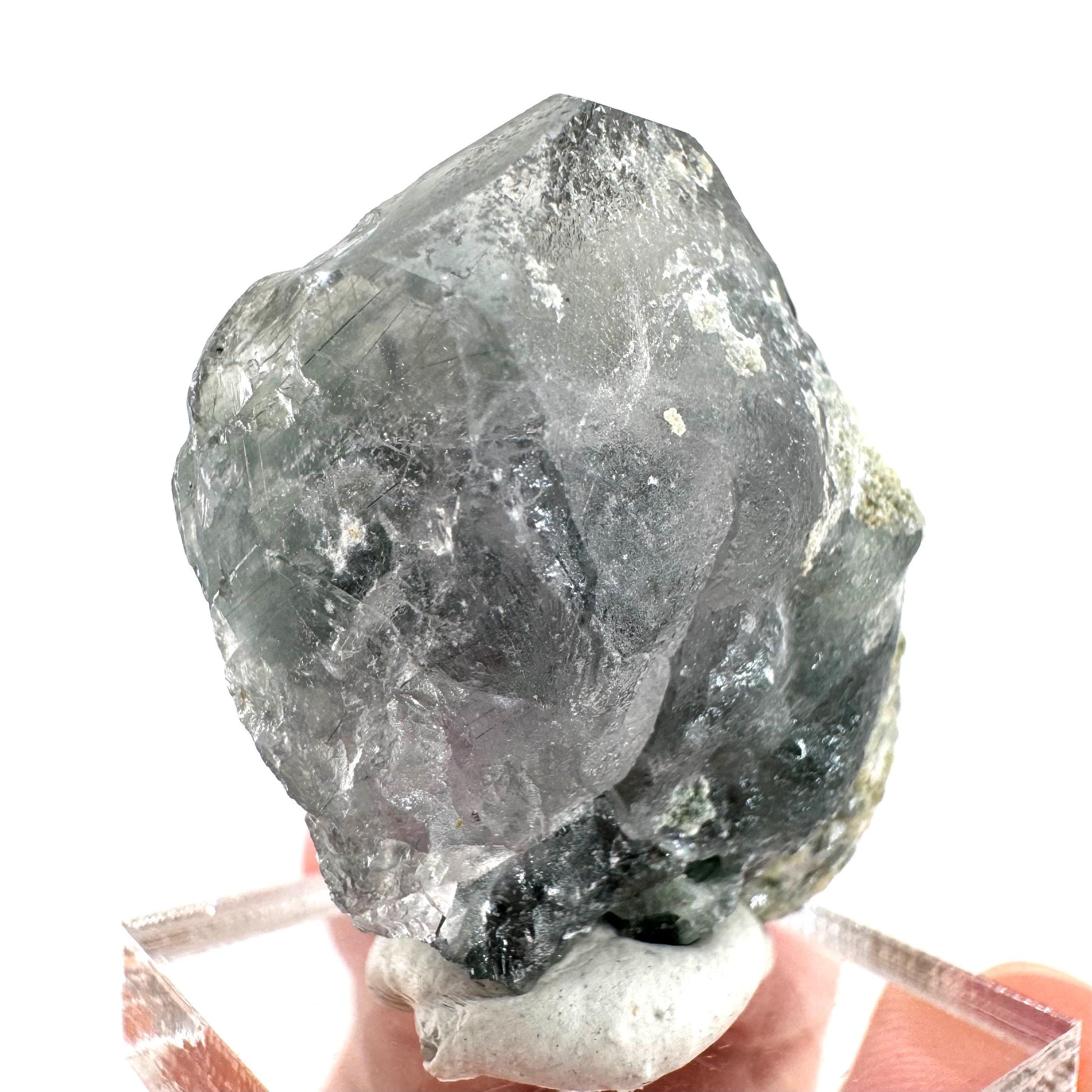 Fluorapatite with Actinolite Inclusions | natural purple crystal, mineral specimen from Pakistan