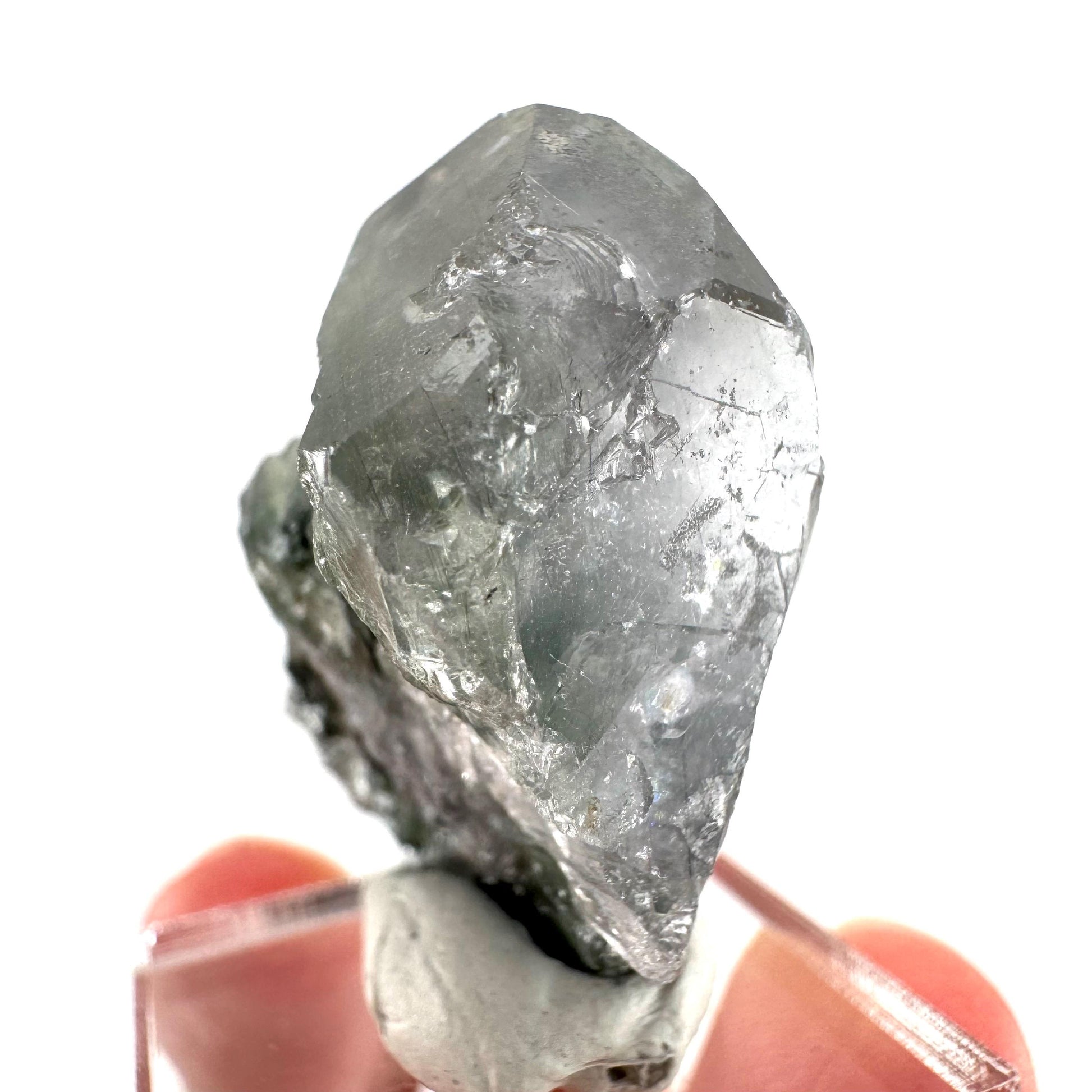 Fluorapatite with Actinolite Inclusions | natural purple crystal, mineral specimen from Pakistan