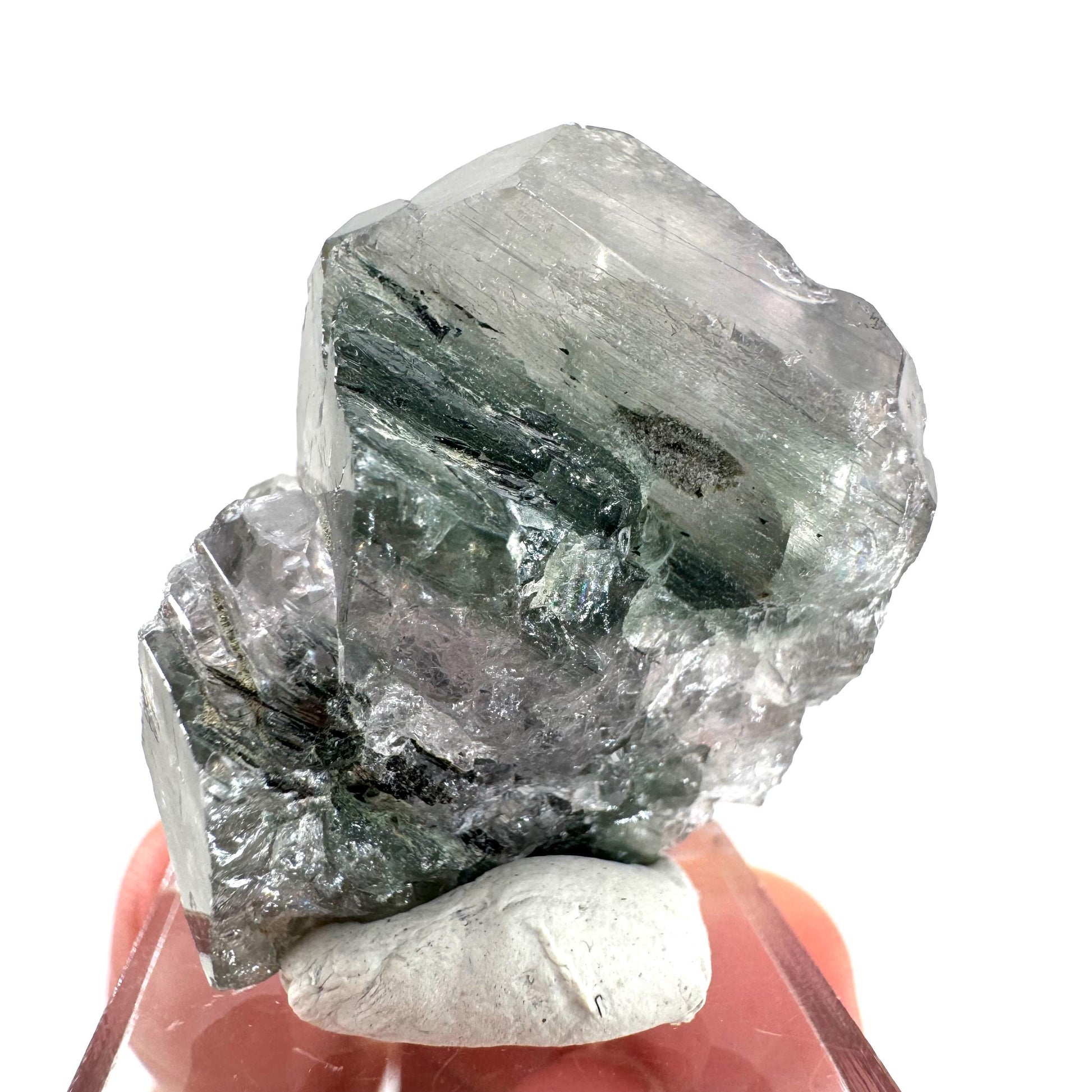 Fluorapatite with Actinolite Inclusions | natural purple crystal, mineral specimen from Pakistan
