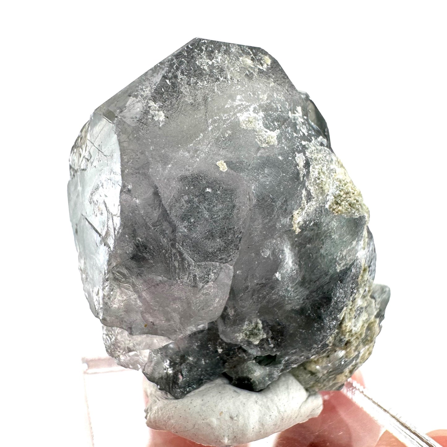 Fluorapatite with Actinolite Inclusions | natural purple crystal, mineral specimen from Pakistan