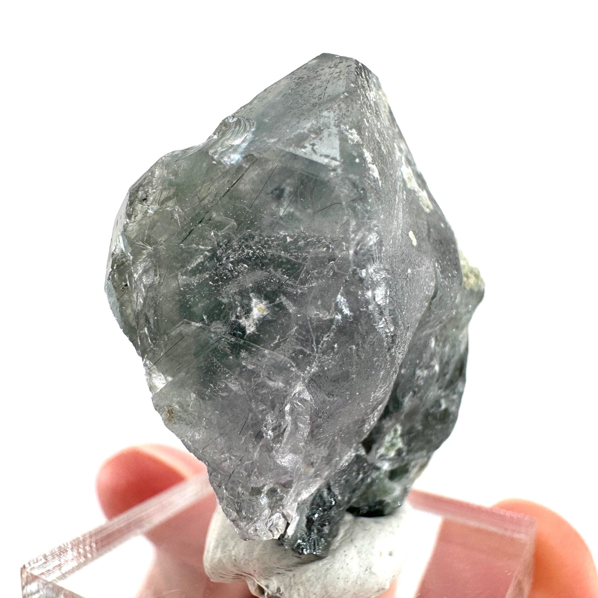 Fluorapatite with Actinolite Inclusions | natural purple crystal, mineral specimen from Pakistan