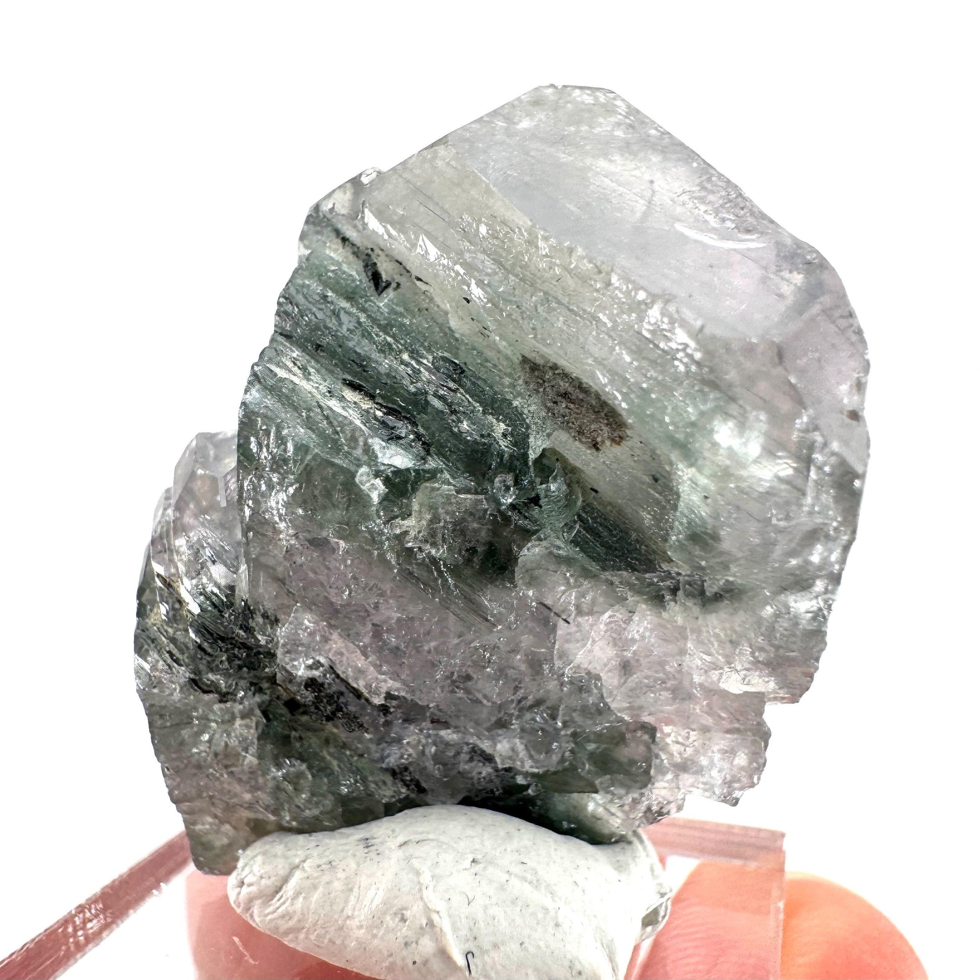Fluorapatite with Actinolite Inclusions | natural purple crystal, mineral specimen from Pakistan
