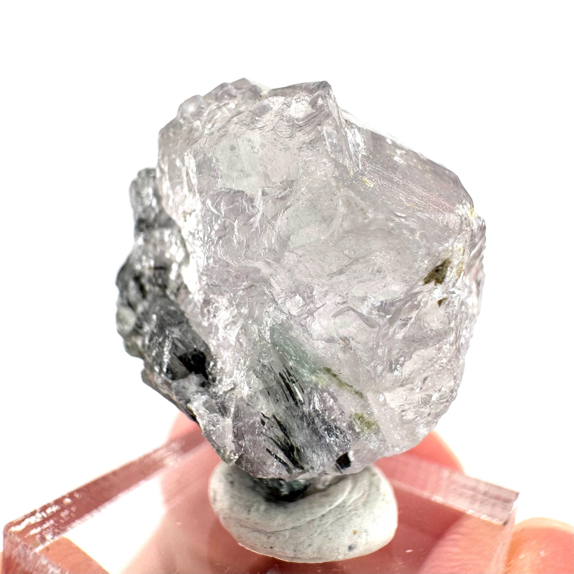 Fluorapatite with Actinolite Inclusions | natural purple crystal, mineral specimen from Pakistan