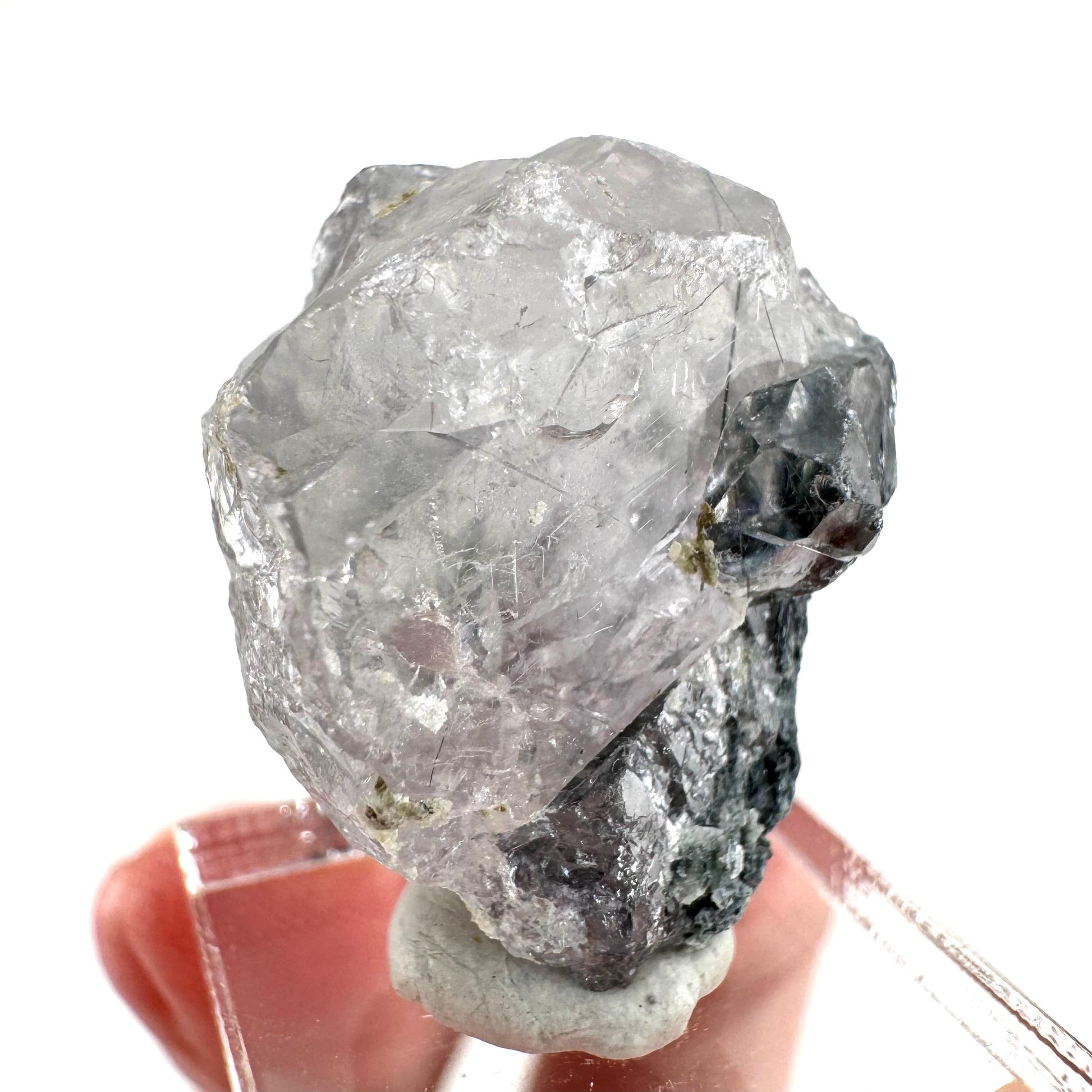 Fluorapatite with Actinolite Inclusions | natural purple crystal, mineral specimen from Pakistan