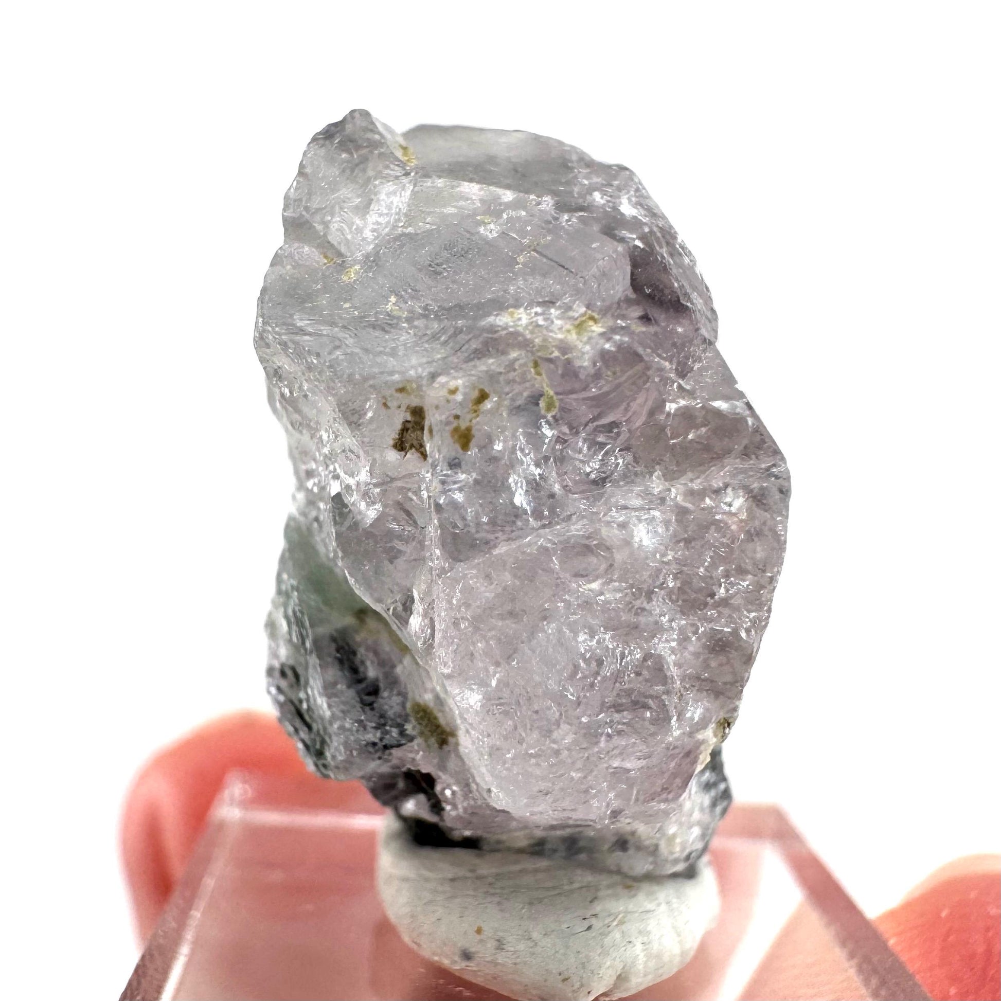 Fluorapatite with Actinolite Inclusions | natural purple crystal, mineral specimen from Pakistan
