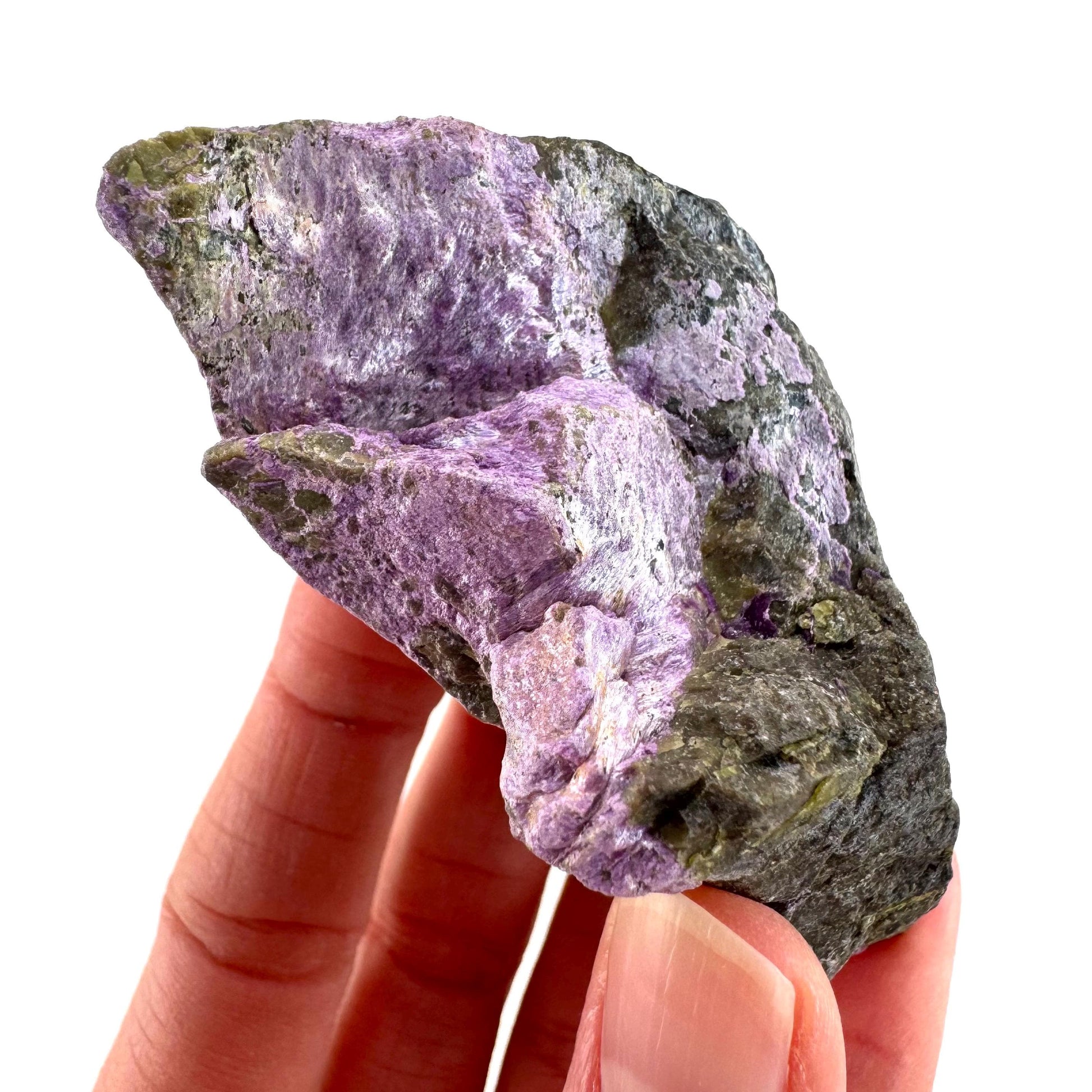 Stichtite | raw purple stichtite with serpentine, mineral specimen from South Africa