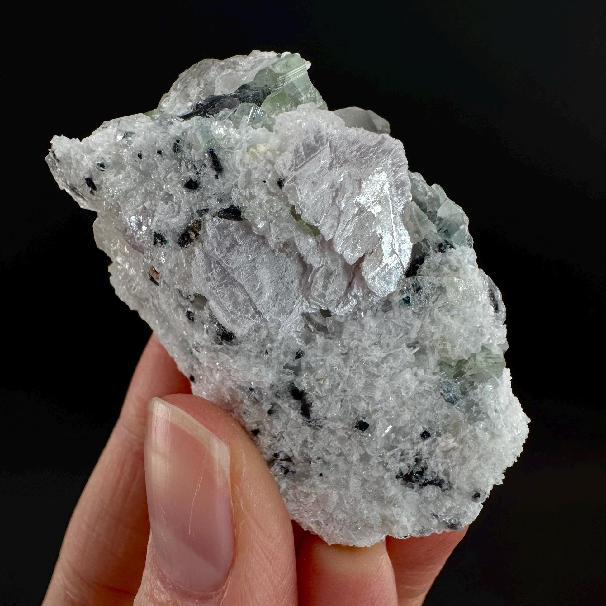 Tourmaline on Quartz | Natural Green Crystal, Mineral Specimen from Pakistan