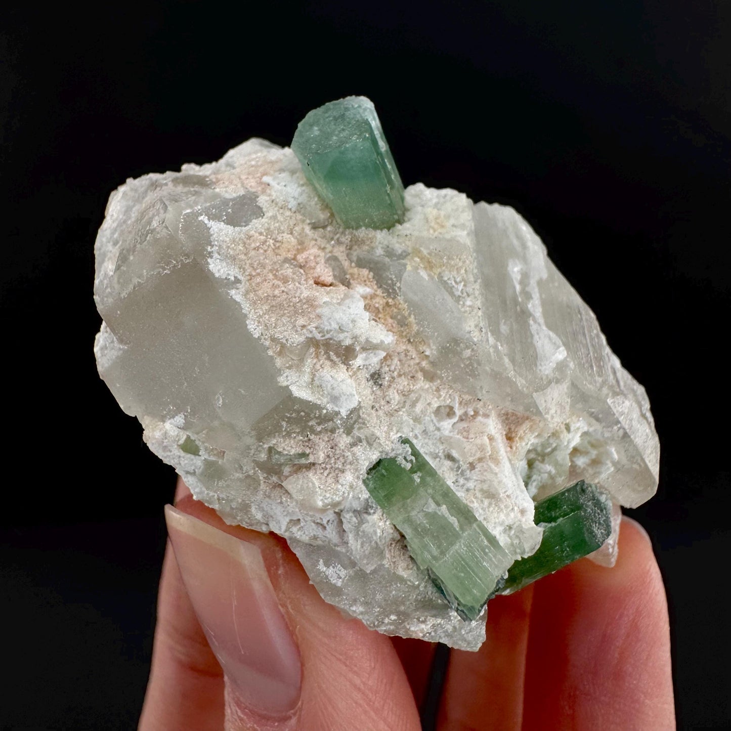 Tourmaline on Quartz | Natural Green Crystal, Mineral Specimen from Pakistan