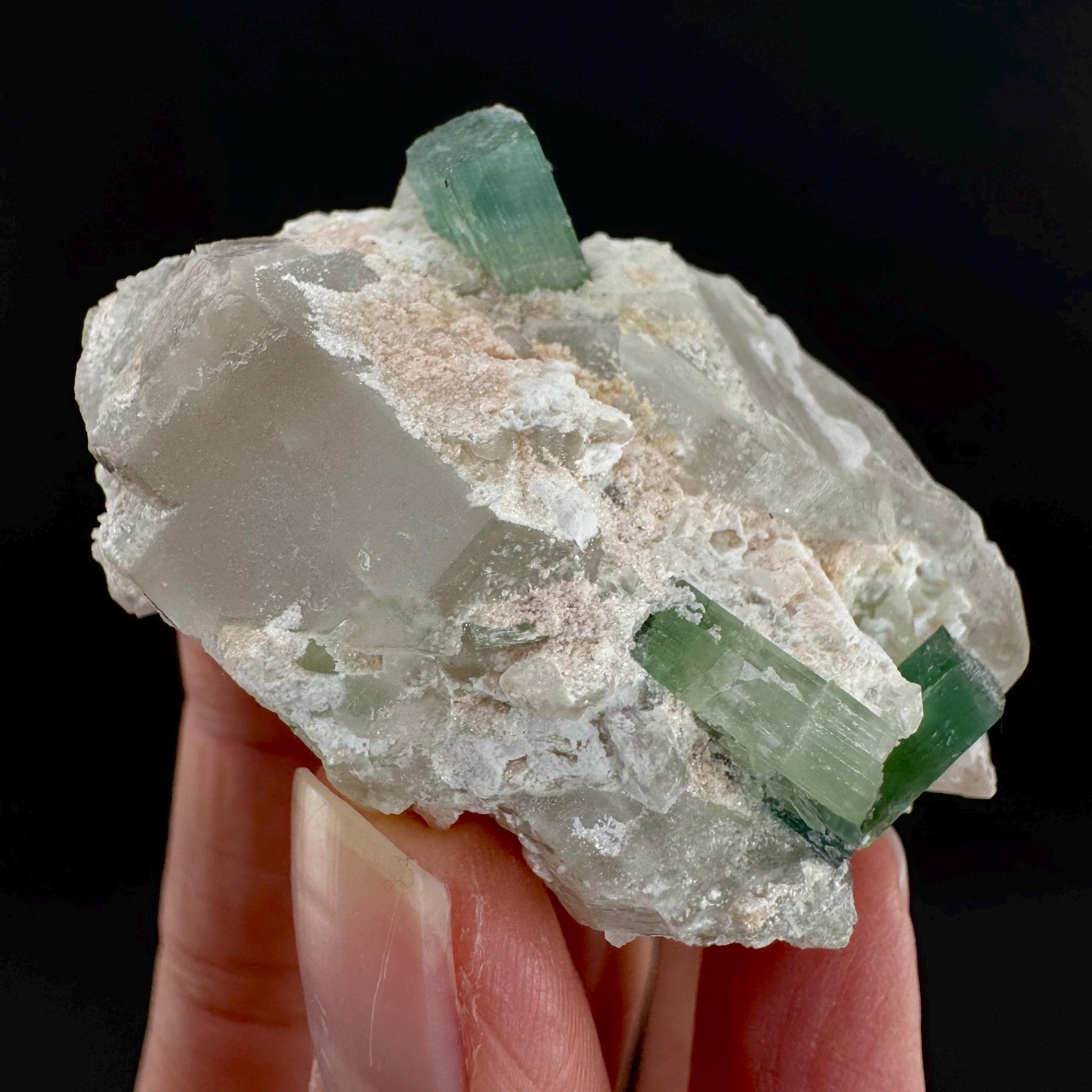 Tourmaline on Quartz | Natural Green Crystal, Mineral Specimen from Pakistan