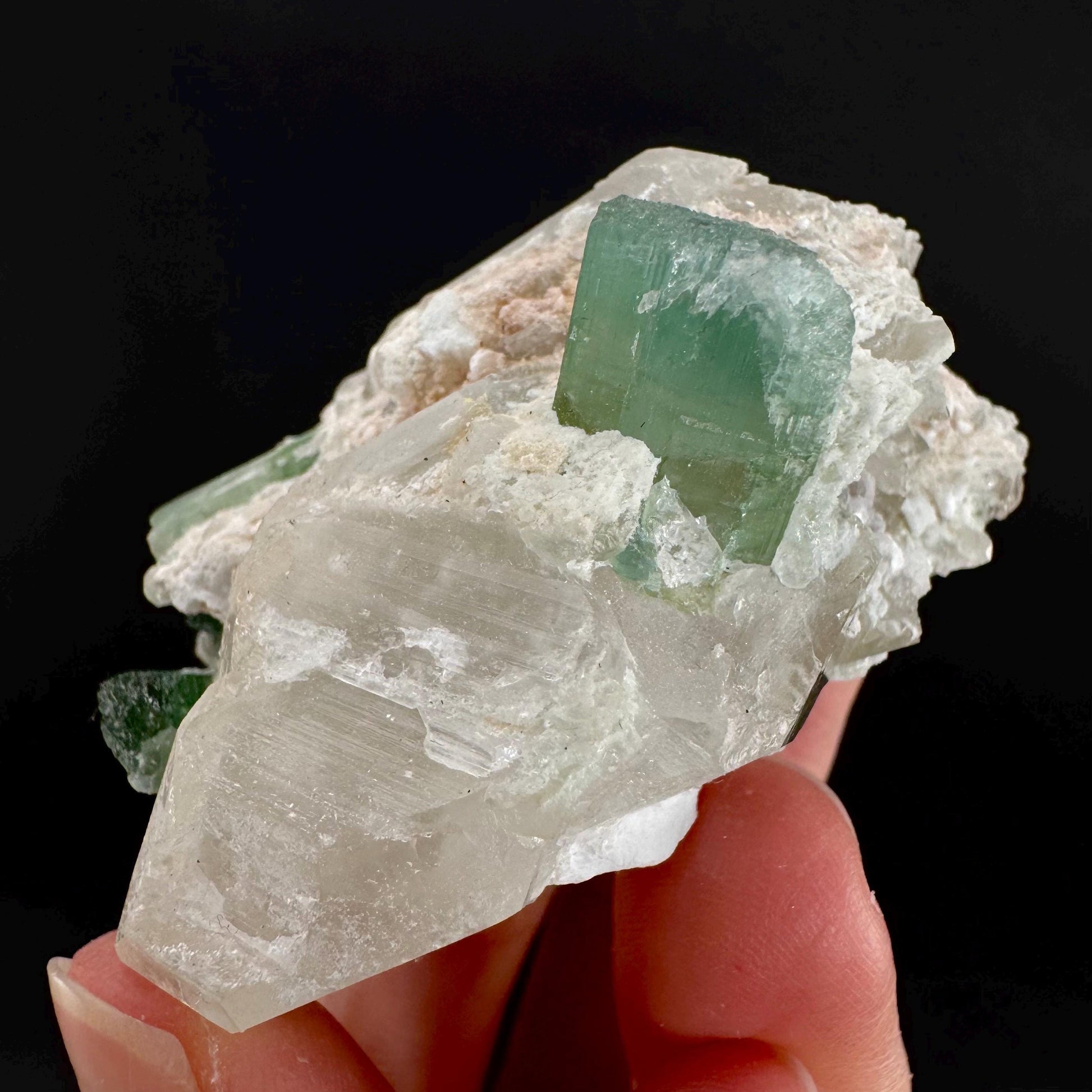 Tourmaline on Quartz | Natural Green Crystal, Mineral Specimen from Pakistan