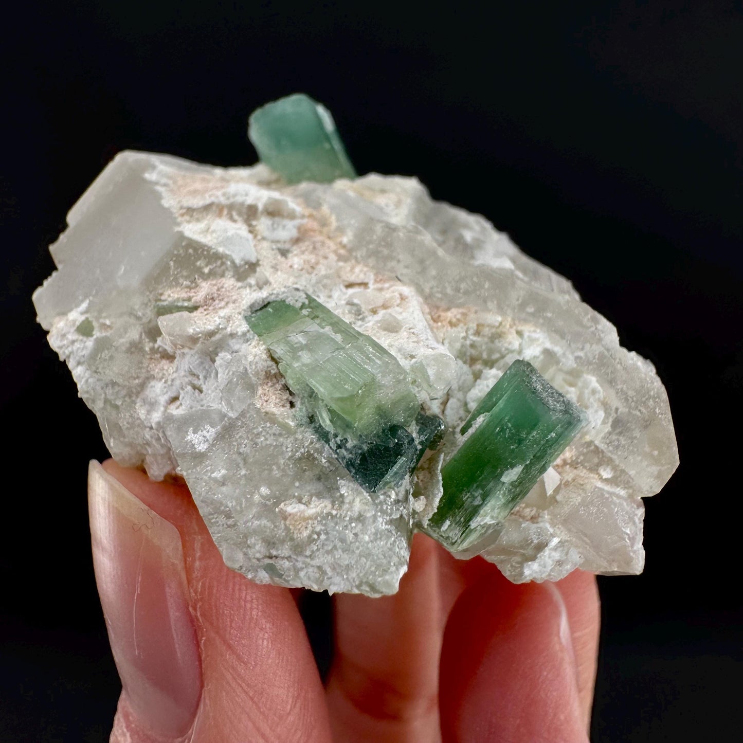 Tourmaline on Quartz | Natural Green Crystal, Mineral Specimen from Pakistan
