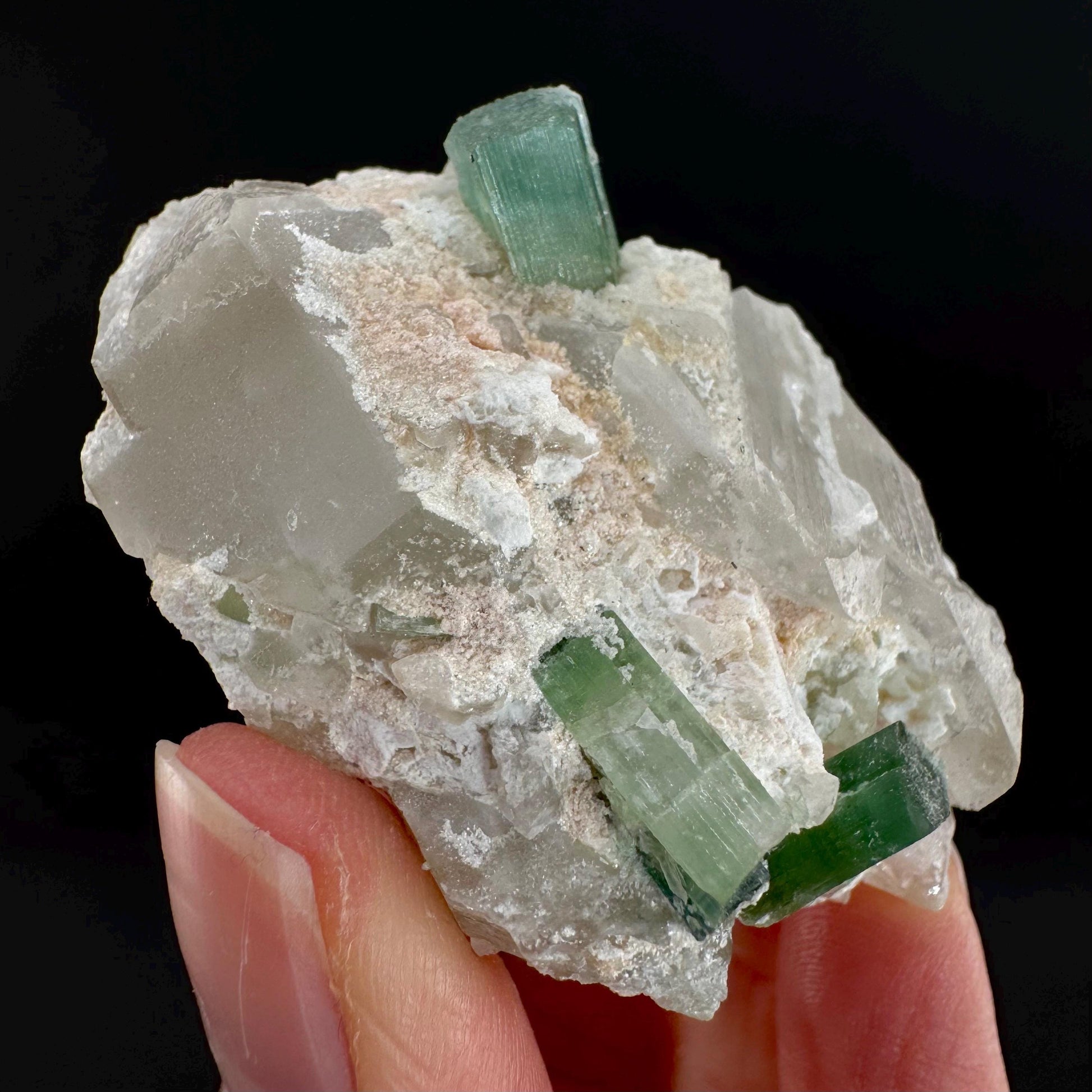 Tourmaline on Quartz | Natural Green Crystal, Mineral Specimen from Pakistan