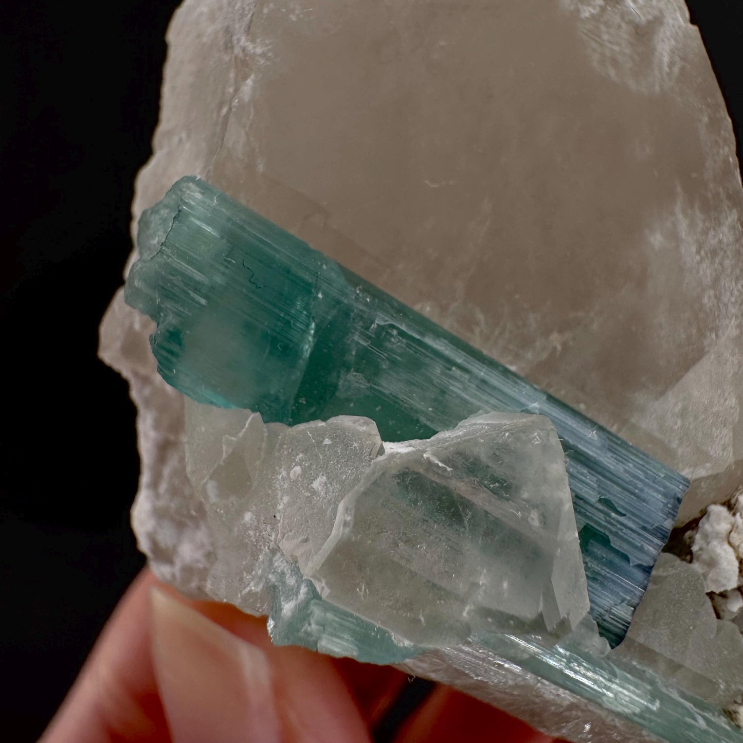 Indicolite Tourmaline on Quartz | Natural Green Crystal, Mineral Specimen from Pakistan